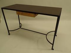 French Mid-Century Modern Iron & Leather Desk / Console Attr. Marc Duplantier