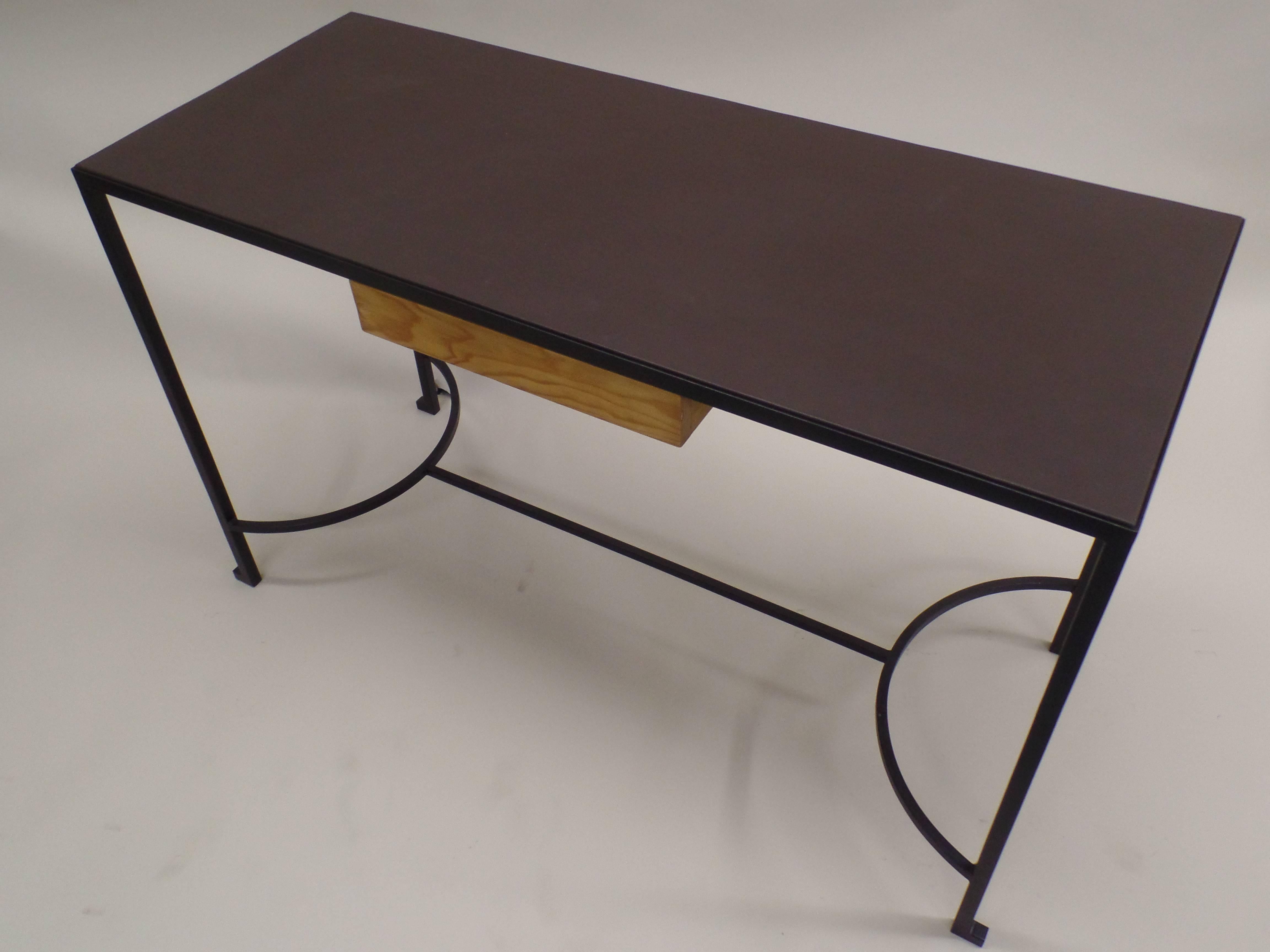 French Mid-Century Modern Iron & Leather Desk / Console Attr. Marc Duplantier In Excellent Condition In New York, NY