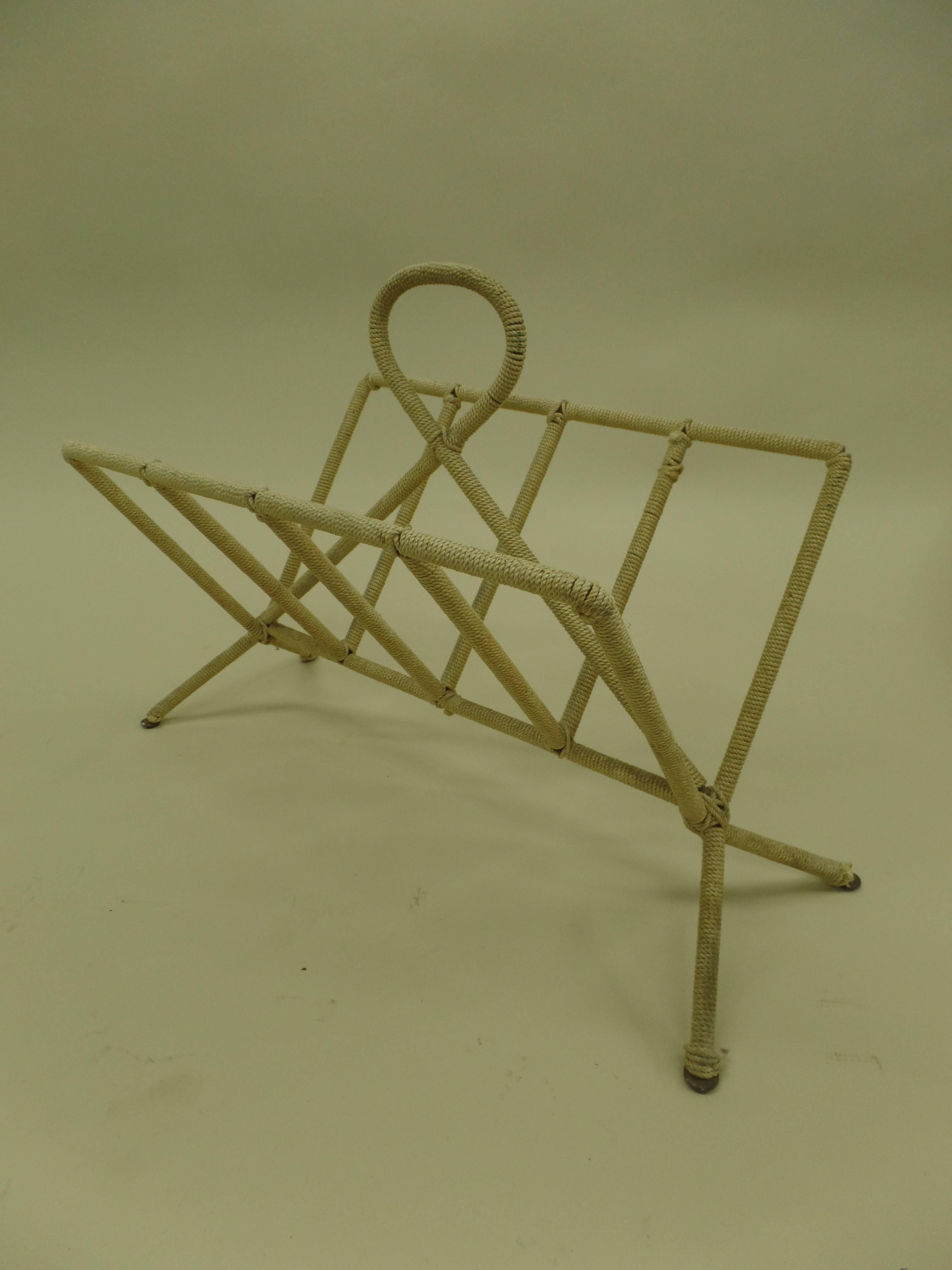 Mid-Century Modern French Midcentury Modern Iron and Woven Rope Magazine Stand