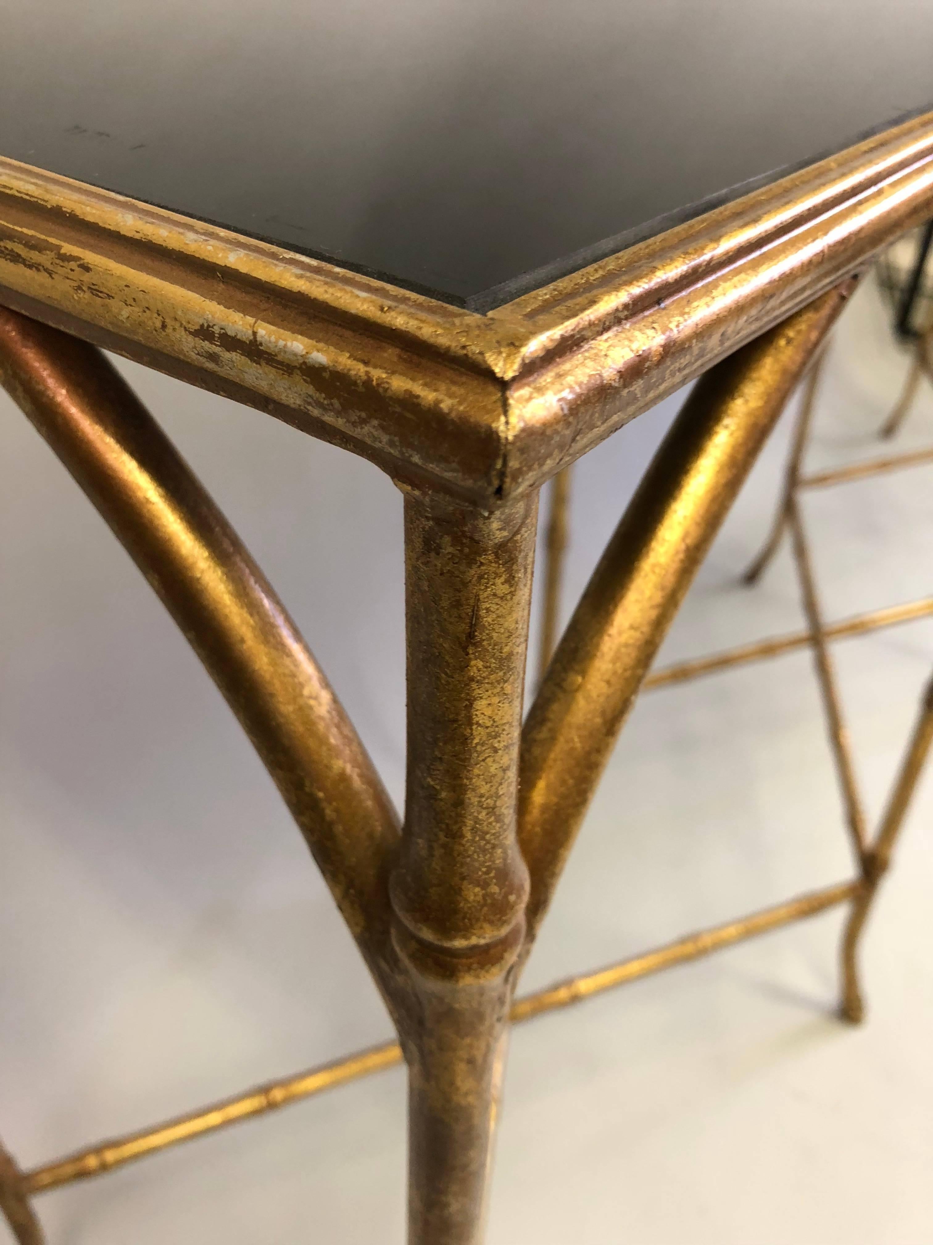 Large French Mid-Century Modern Gilt Iron Faux Bamboo Console, Maison Bagues 3