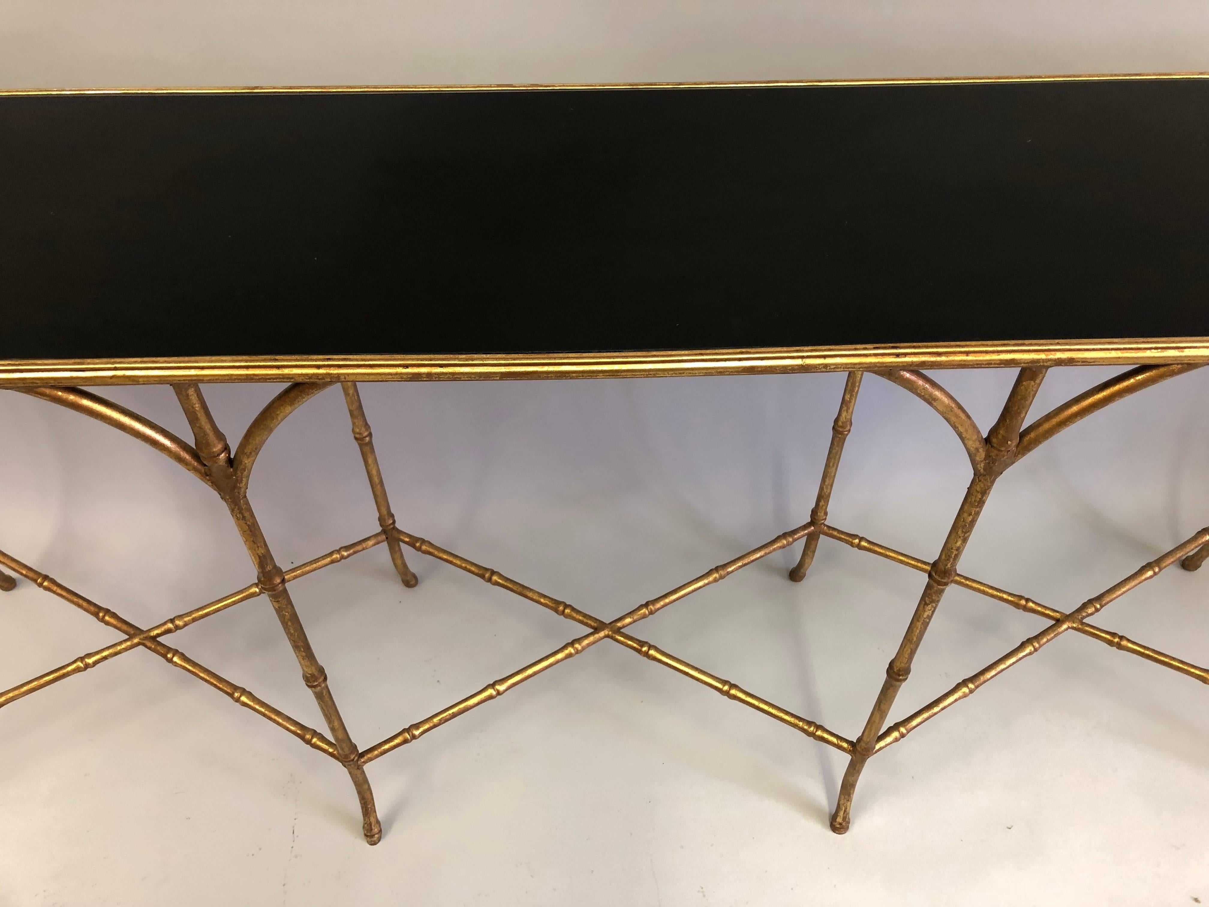 20th Century Large French Mid-Century Modern Gilt Iron Faux Bamboo Console, Maison Bagues