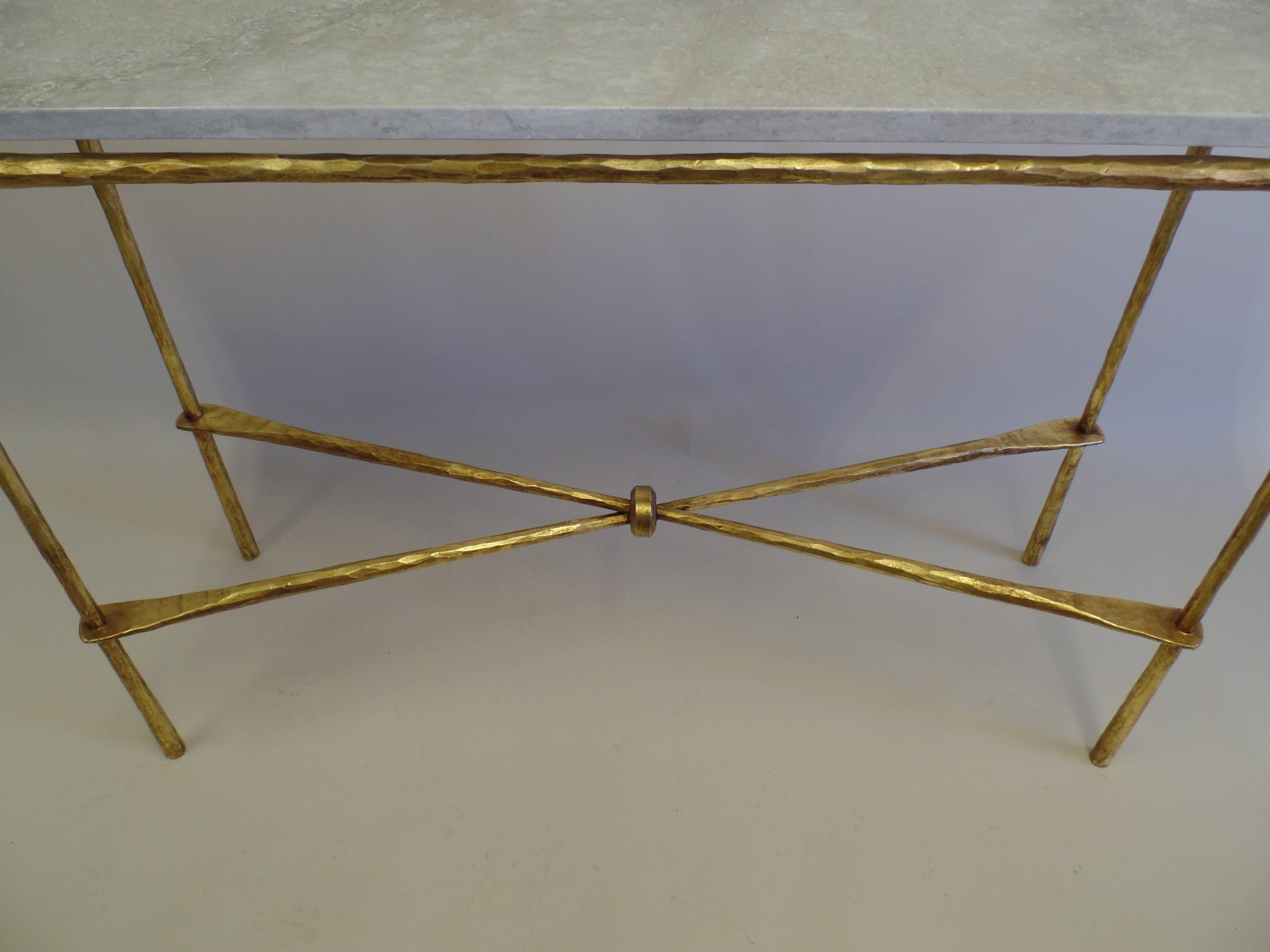 Mid-Century Modern 2 Italian Modern Neoclassical Gilt Iron Consoles by Giovanni Banci for Hermes For Sale