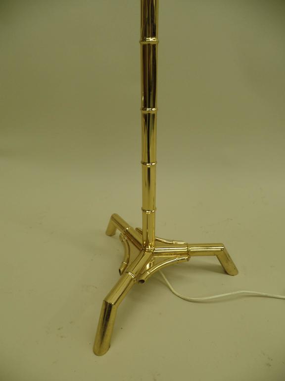 Pair Large French MidCentury Brass Faux Bamboo Floor Lamps by Maison