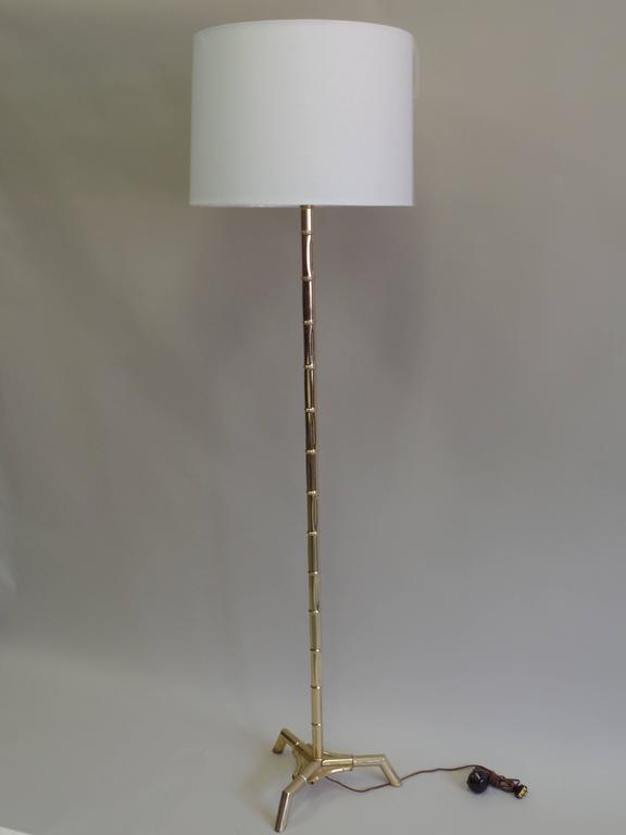 Pair Large French MidCentury Brass Faux Bamboo Floor Lamps by Maison