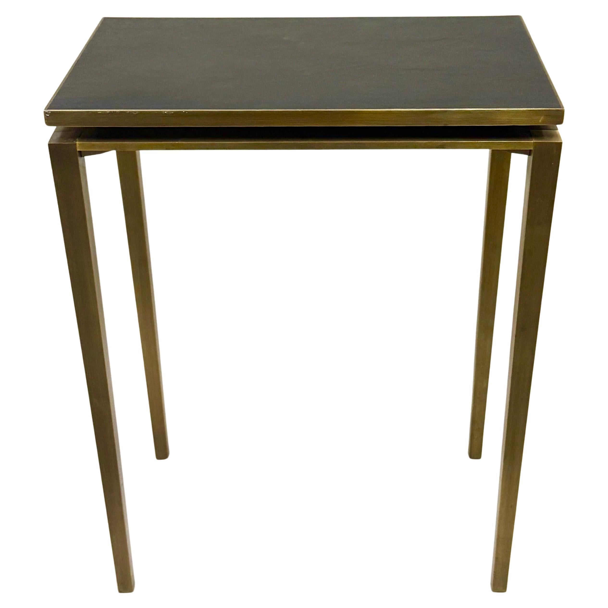 Rare French Mid-Century Solid Bronze & Leather Console, Signed by Cartier, Paris