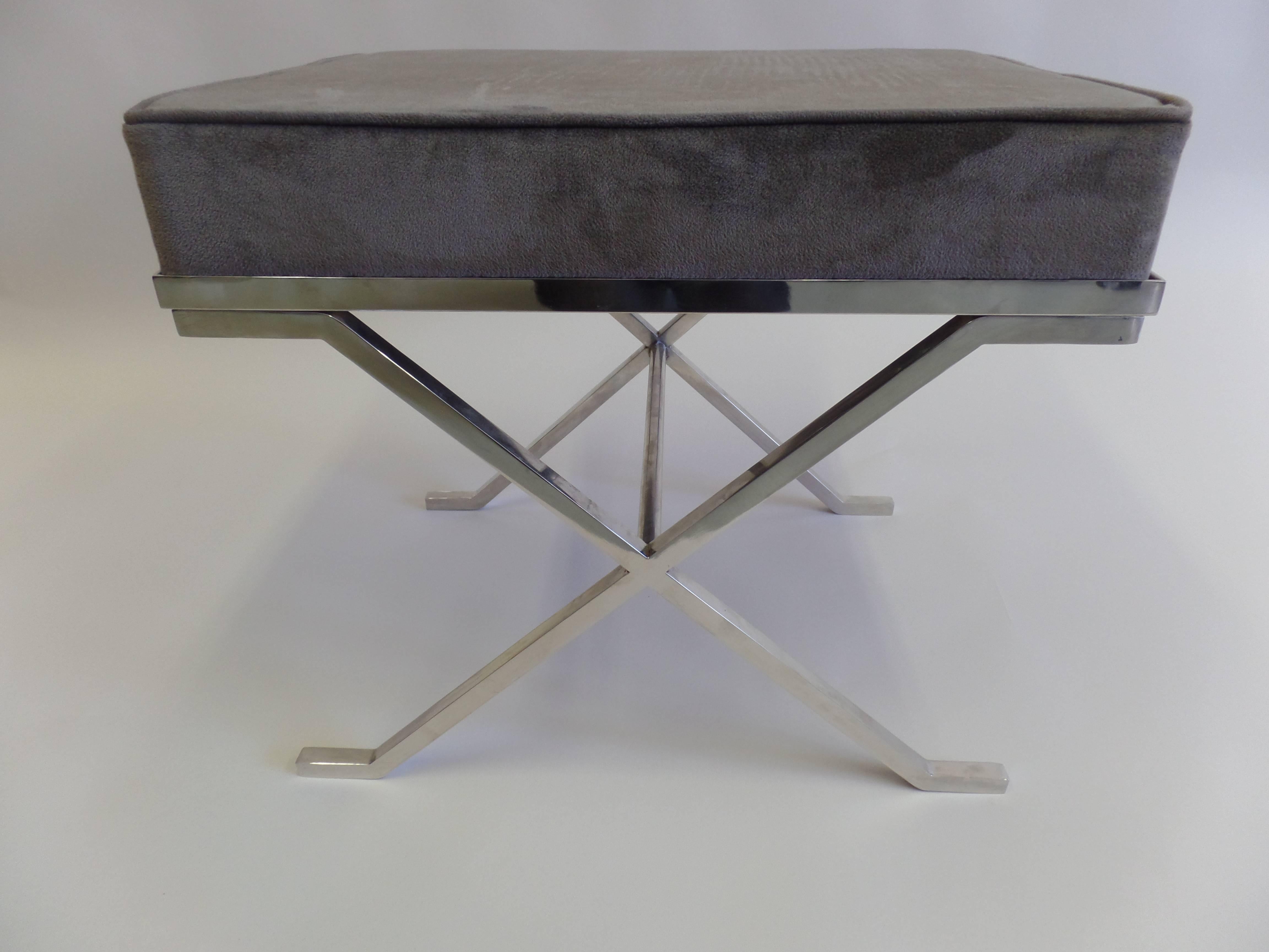 Mid-Century Modern Pair French Modern Neoclassical Nickel Benches / Stools, Style Jean-Michel Frank