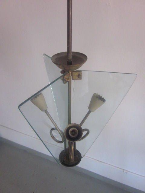 Italian Midcentury Glass Chandelier, Pendant by Luigi Fontana For Sale 2