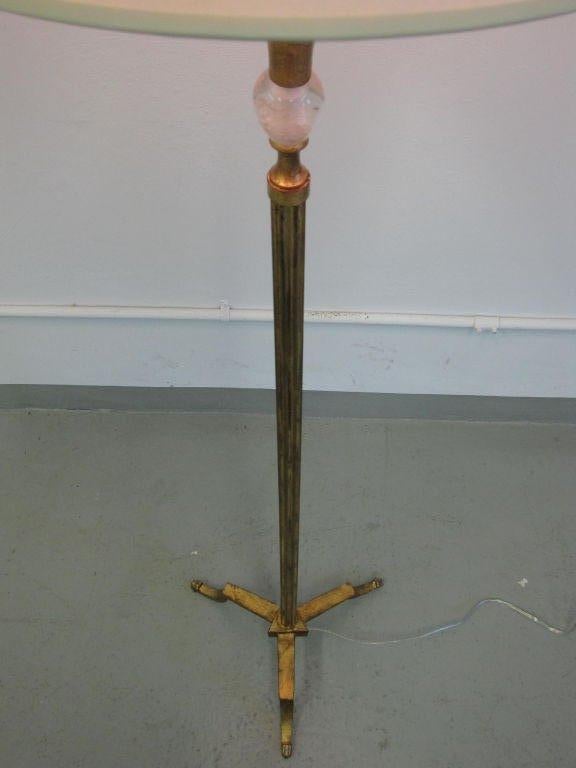 Pair French 1940 Style Gilt Iron & Rock Crystal Floor Lamps, Maison Ramsay Style 1