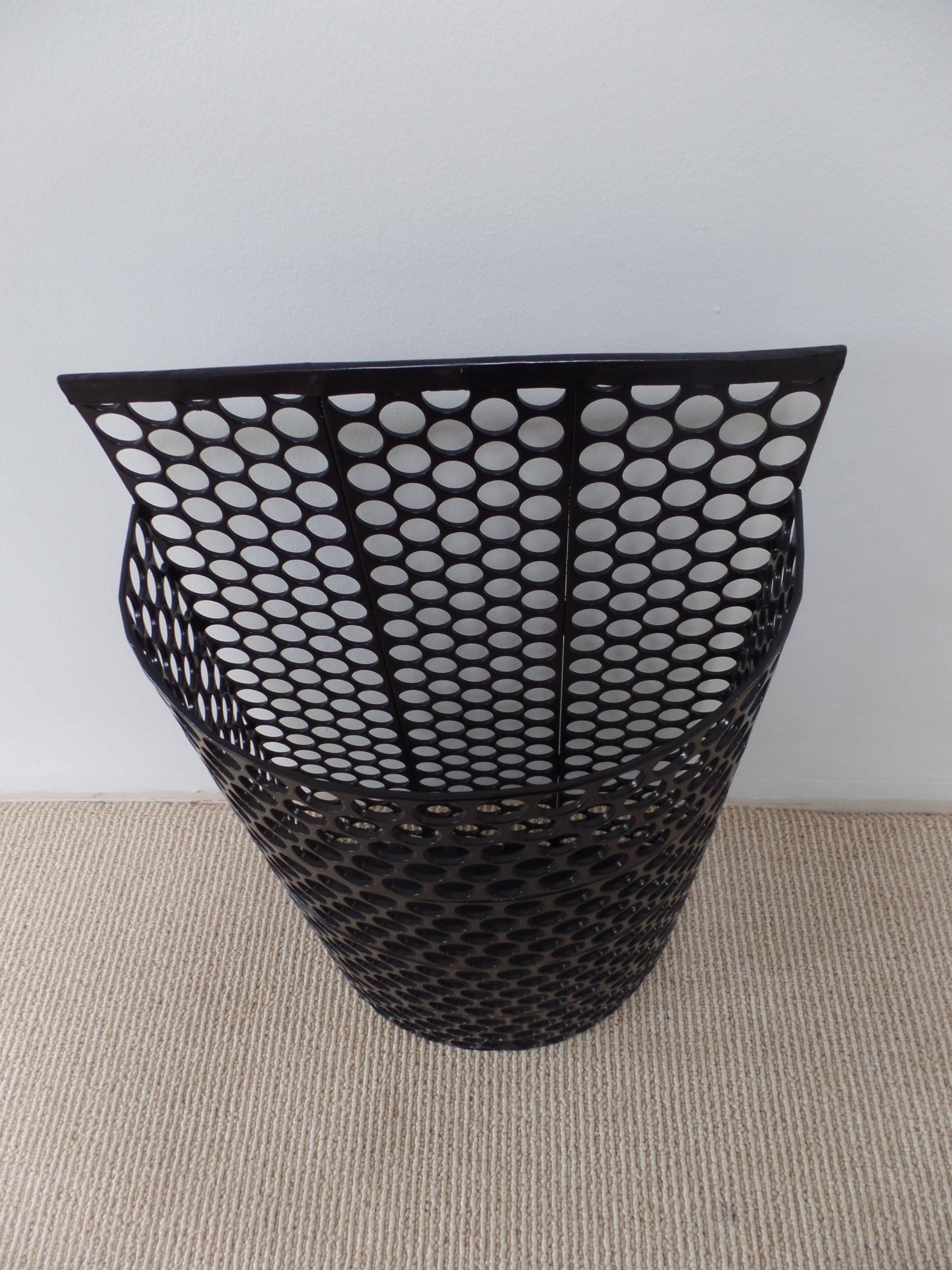 20th Century French Mid-Century Modern Black Enameled Steel Umbrella Stand or Waste Basket