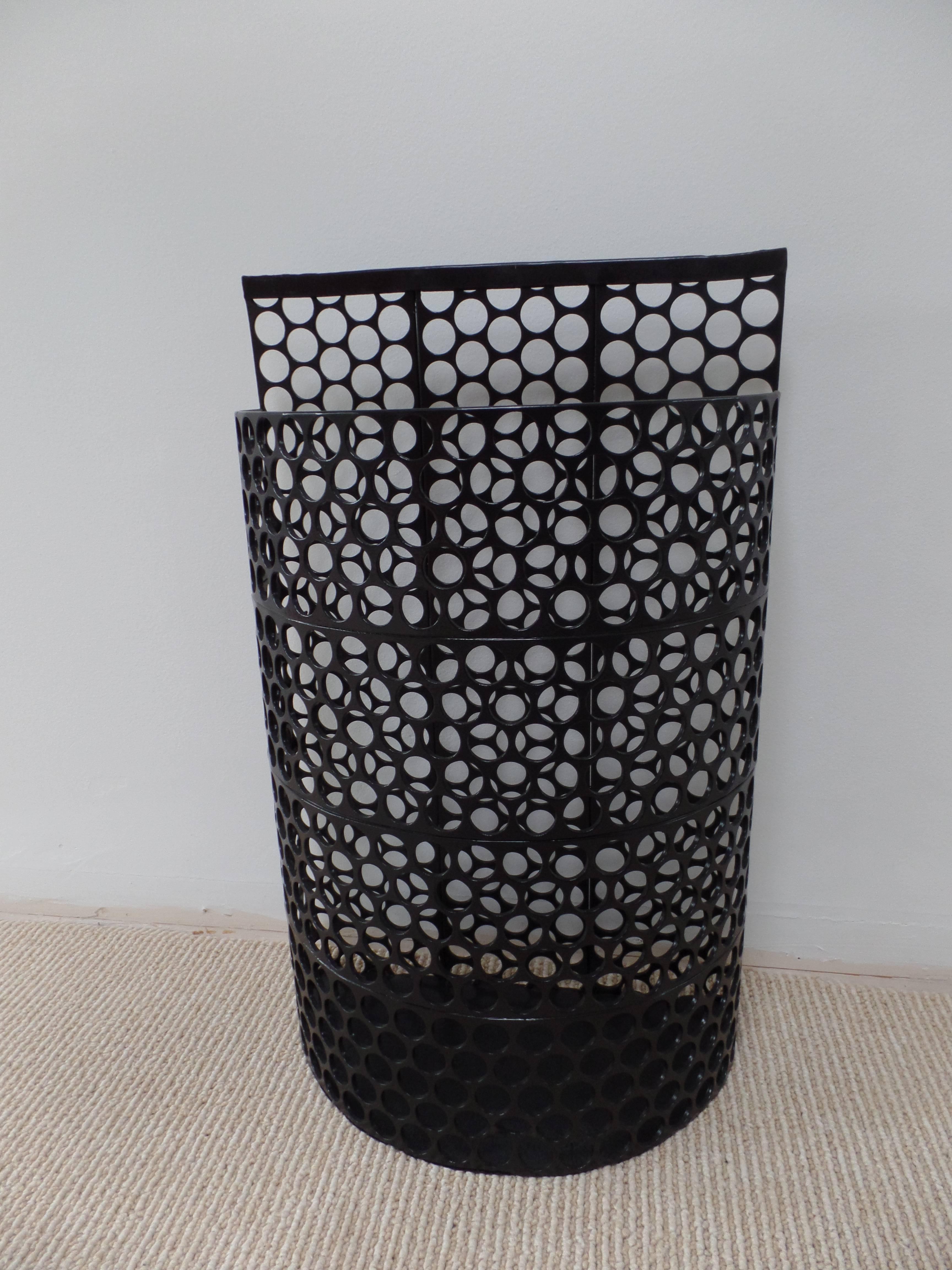 French Mid-Century Modern Black Enameled Steel Umbrella Stand or Waste Basket In Good Condition In New York, NY