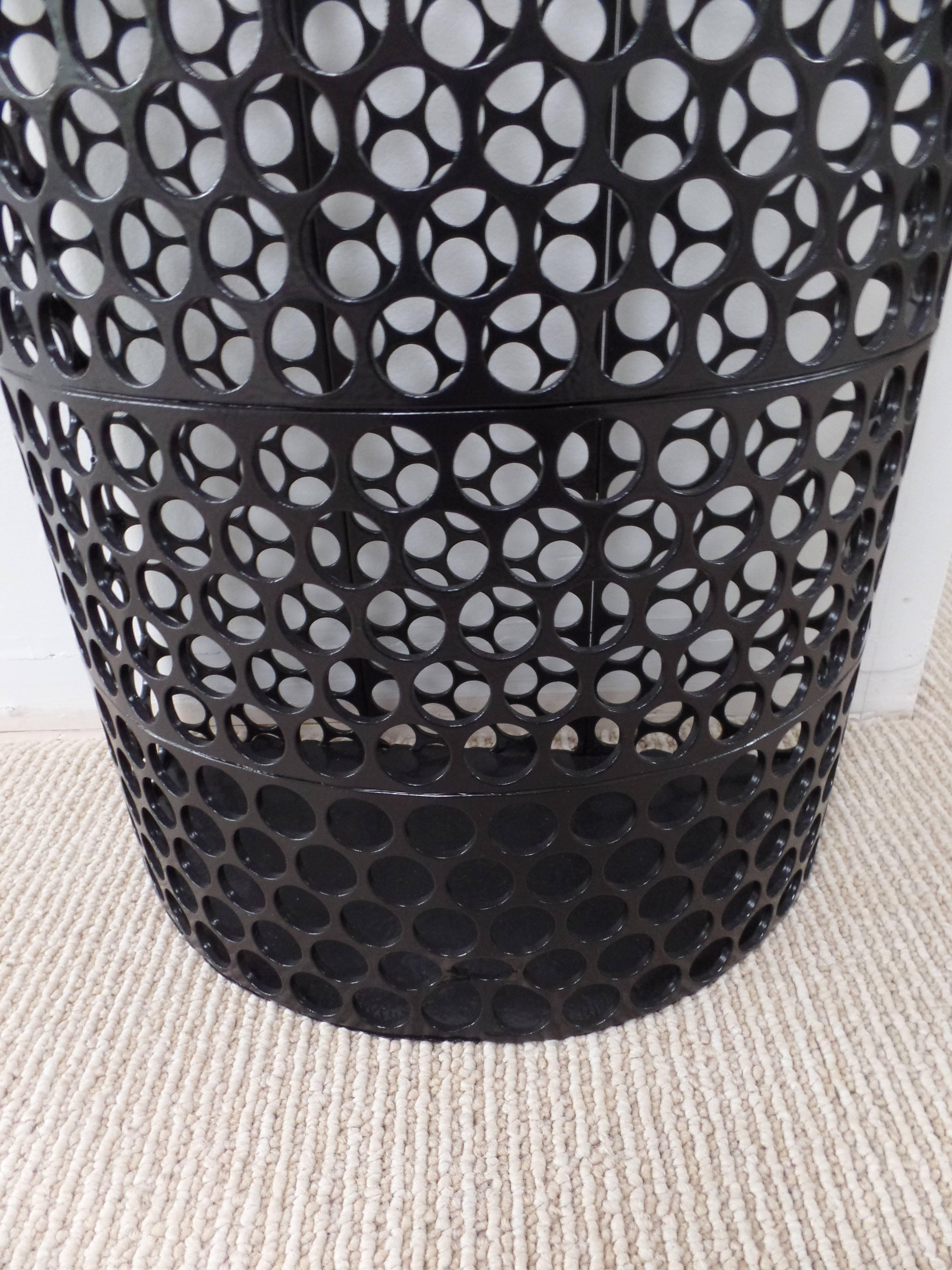 French Mid-Century Modern Black Enameled Steel Umbrella Stand or Waste Basket 3