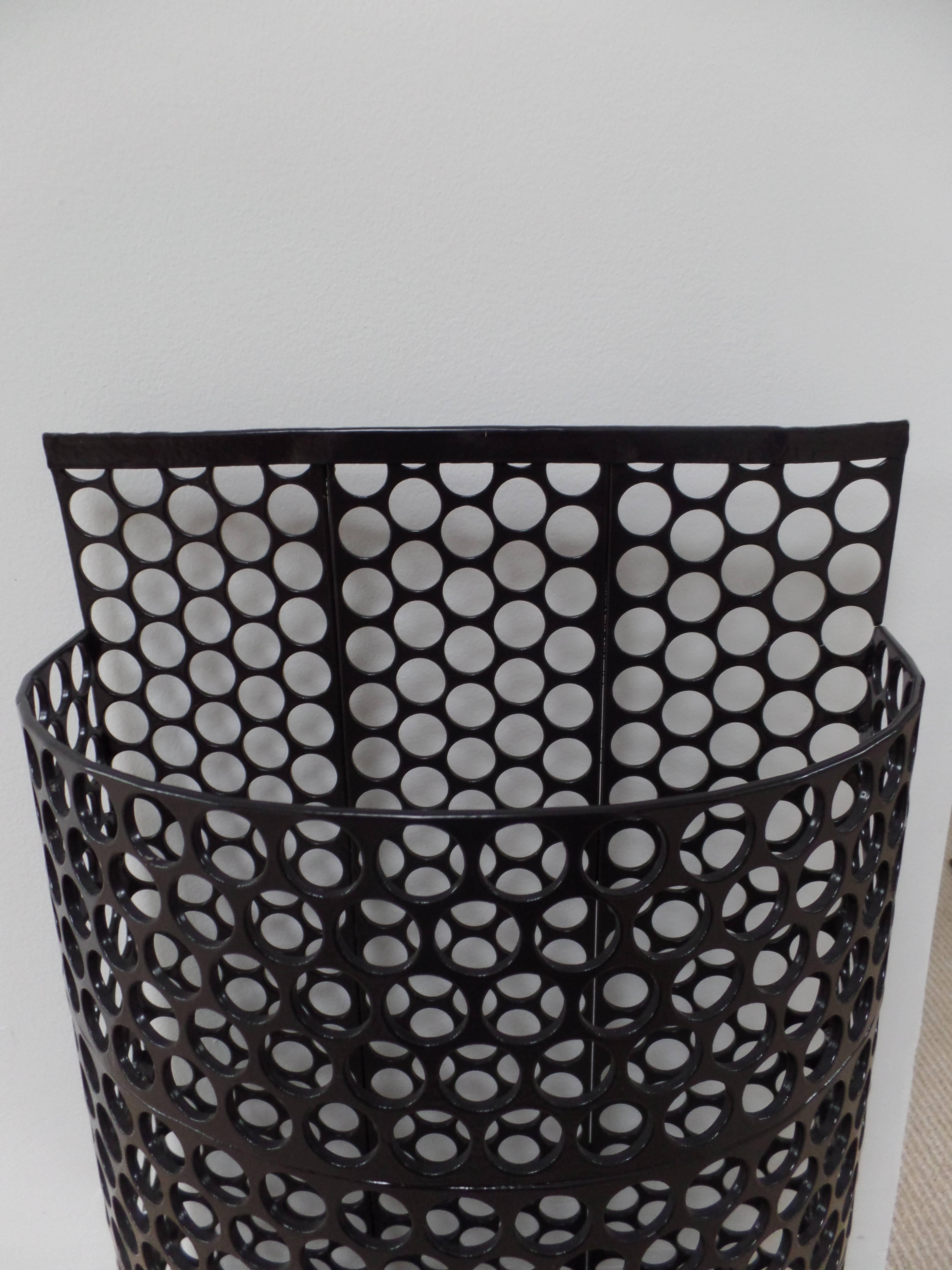 French Mid-Century Modern Black Enameled Steel Umbrella Stand or Waste Basket 2