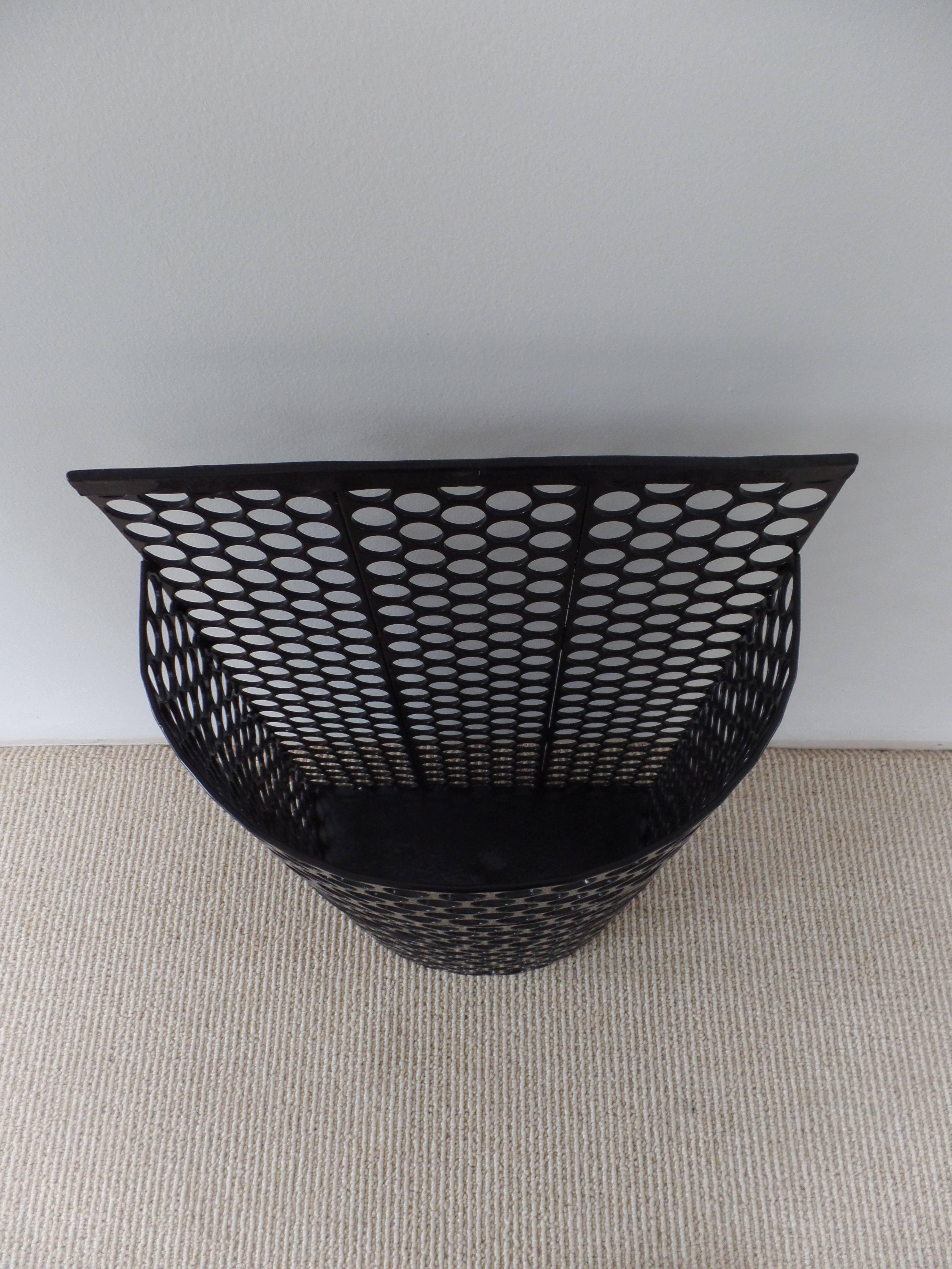 French Mid-Century Modern Black Enameled Steel Umbrella Stand or Waste Basket 1
