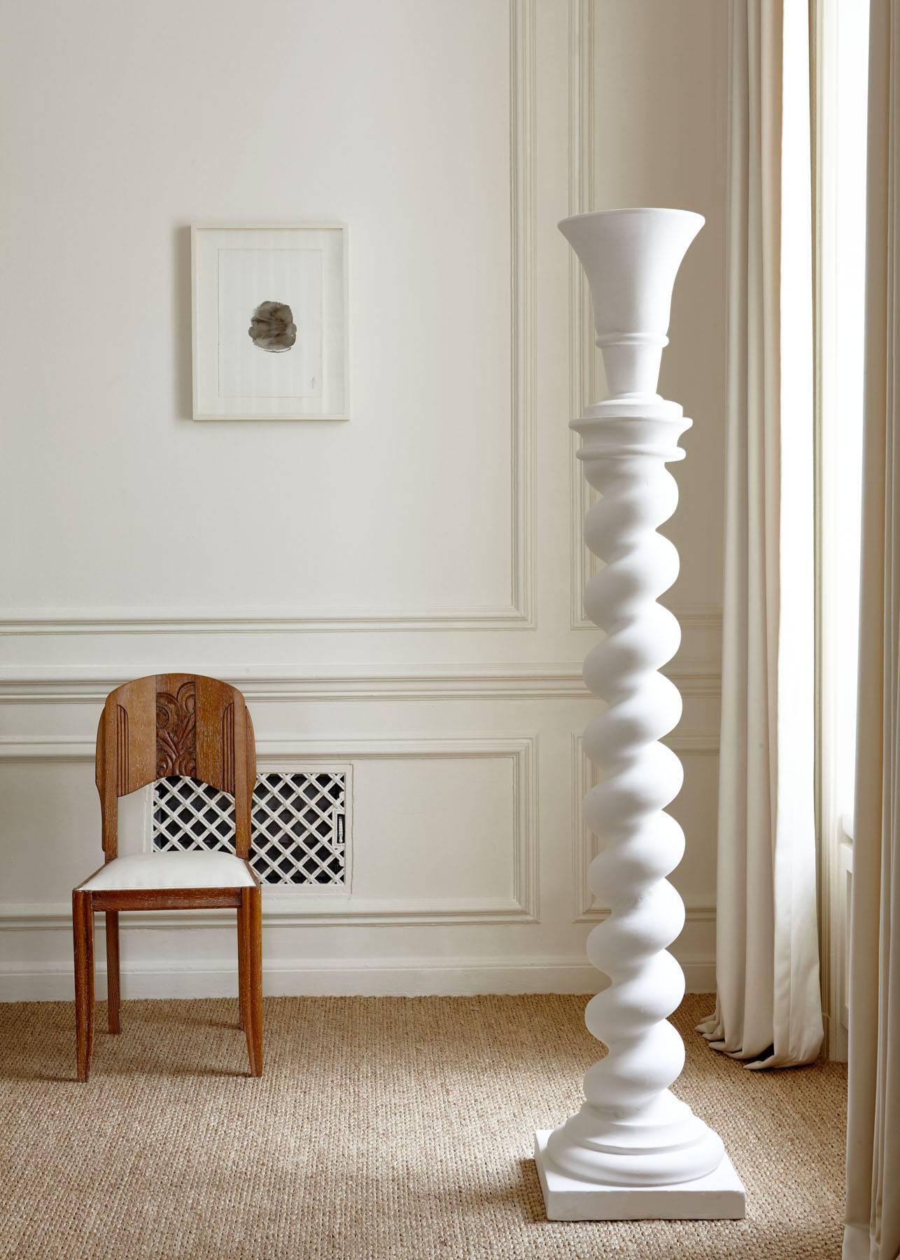 2 plaster standing lamps by Jean-Charles Moreux in a modern neo- Baroque spirit with an Amphora/urn resting on twist form columns. Moreux was a master of the neo-Baroque and surrealism in interior design with his stunning interiors that utilized