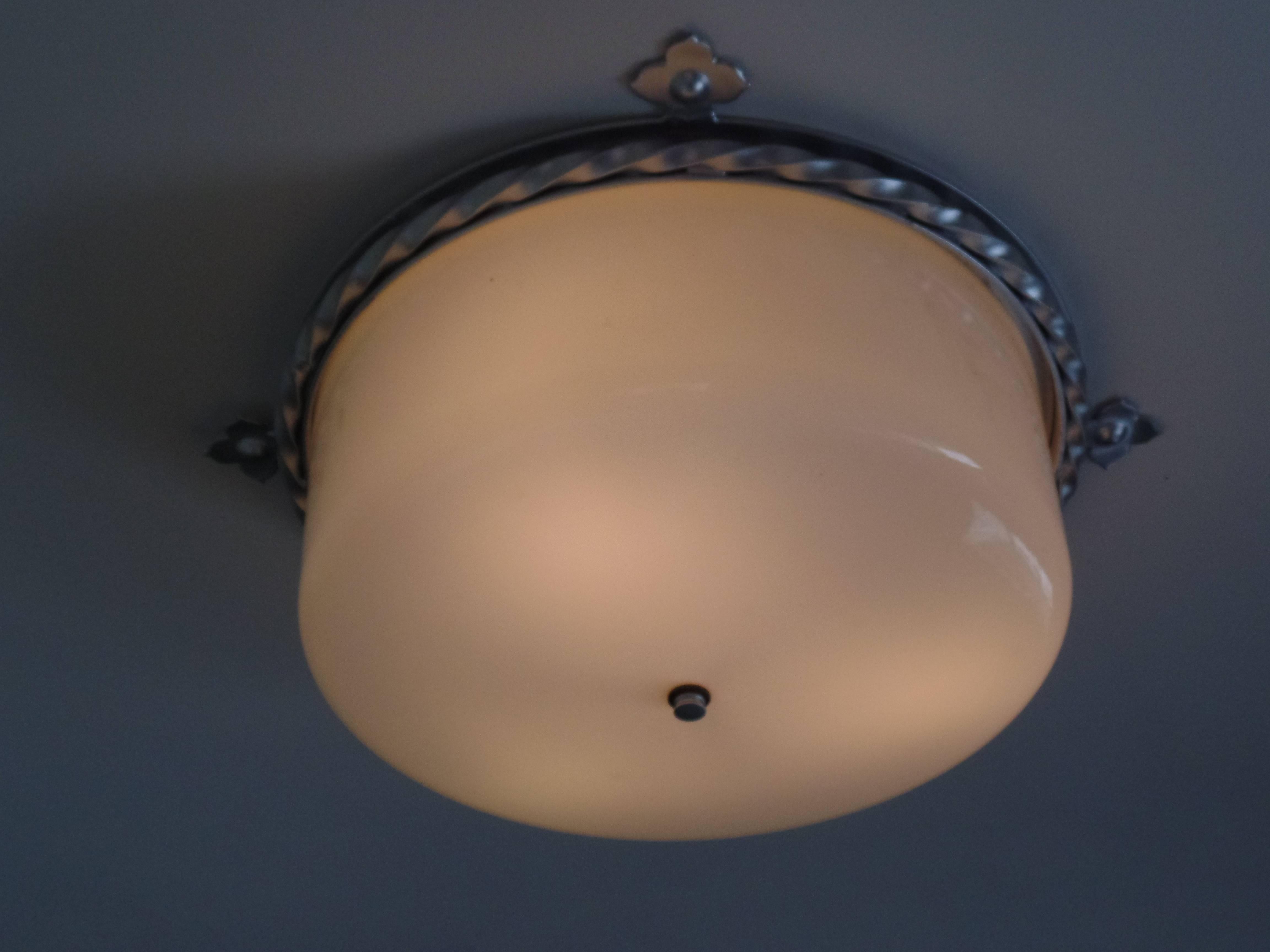 Large French 40's Modern Neoclassical Flush Mount Fixture In Excellent Condition For Sale In New York, NY