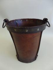 Unique French Modern Craftsman Leather Wastebasket