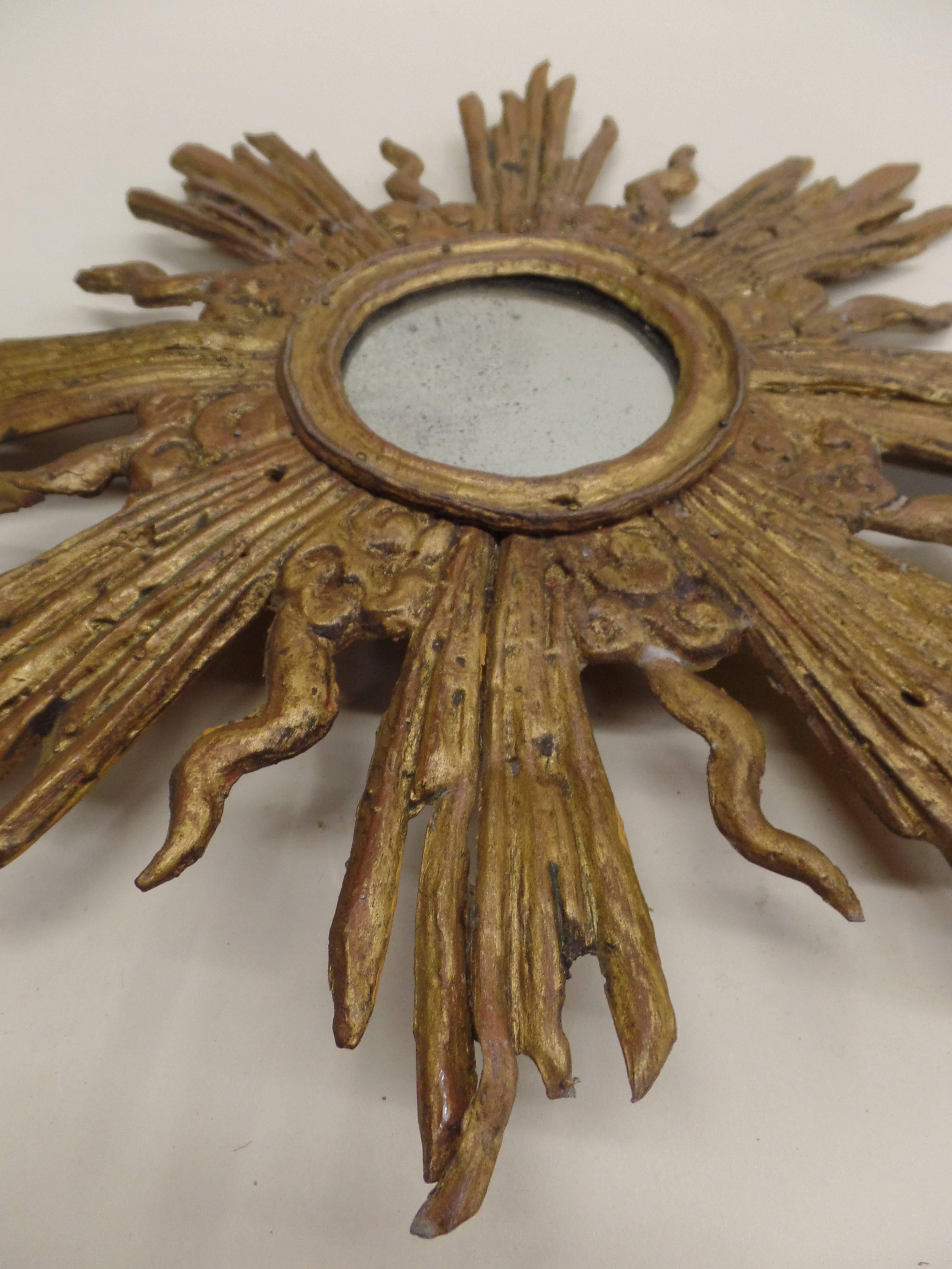 20th Century French Modern Neoclassical Gilt Lead Sunburst Mirror Attributed to Maison Jansen For Sale