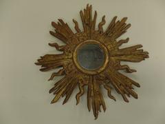 French Modern Neoclassical Gilt Lead Sunburst Mirror Attributed to Maison Jansen
