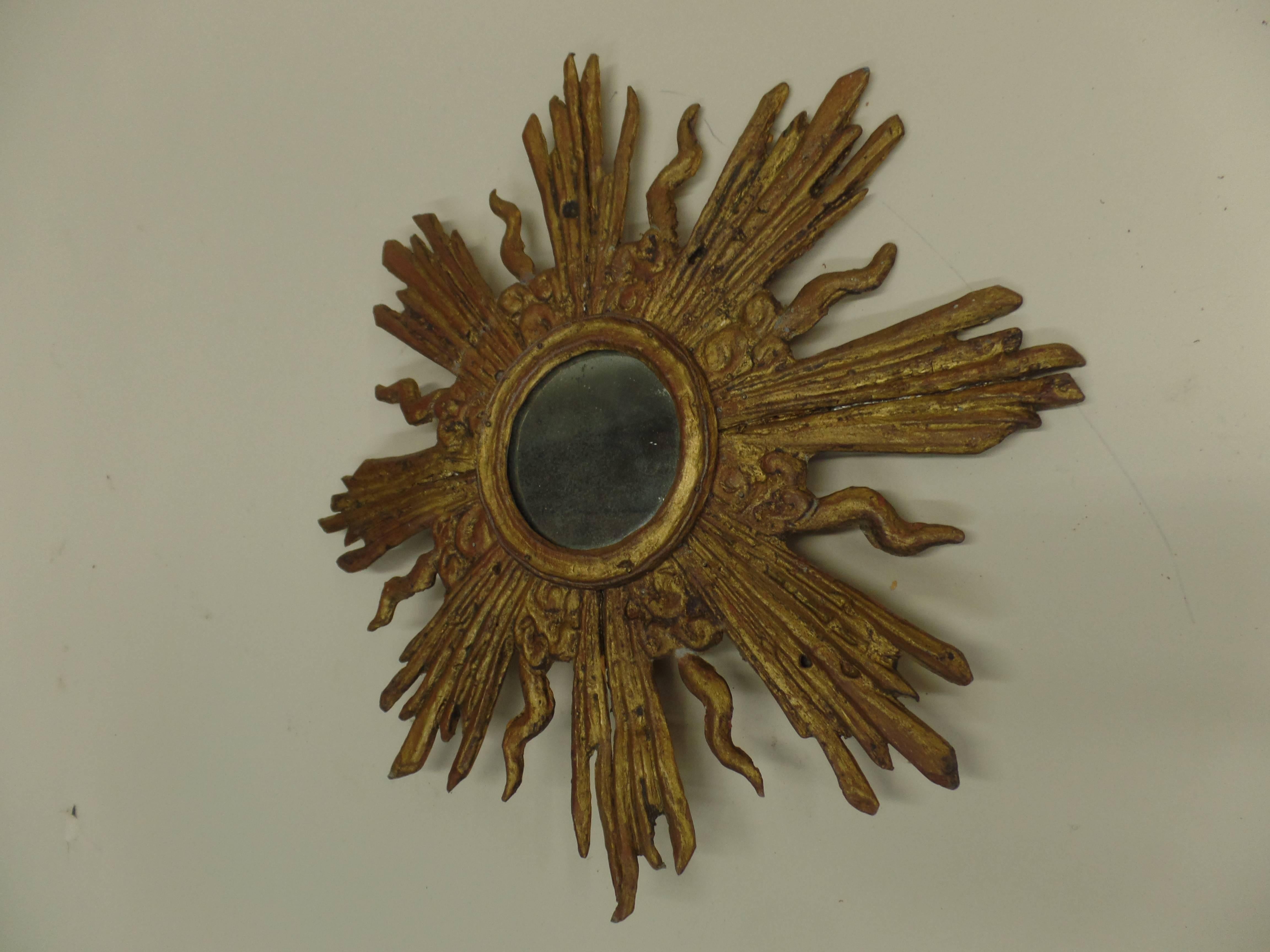 Louis XIV French Modern Neoclassical Gilt Lead Sunburst Mirror Attributed to Maison Jansen For Sale