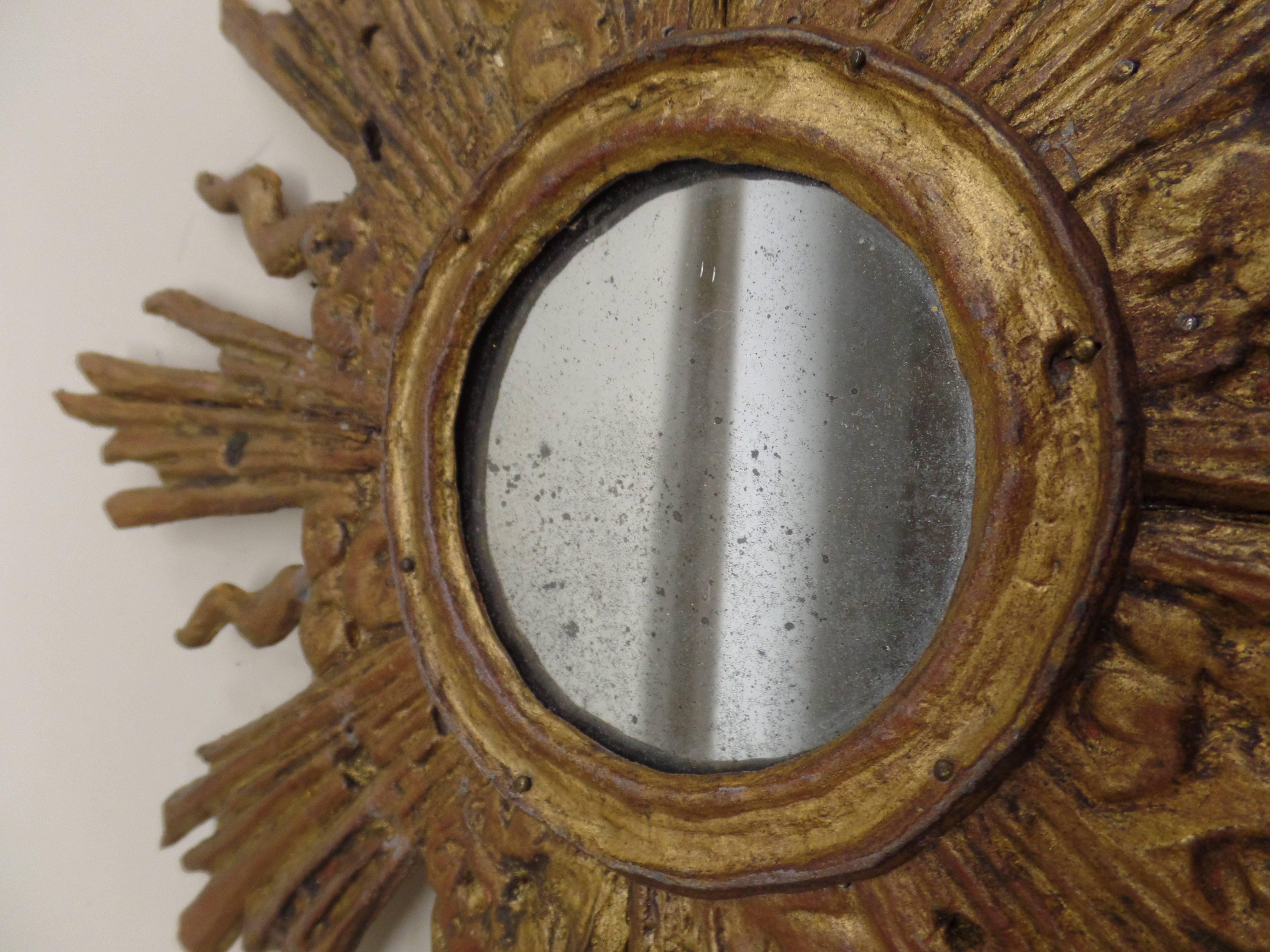 French Modern Neoclassical Gilt Lead Sunburst Mirror Attributed to Maison Jansen For Sale 2