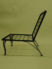 Pair French Mid-Century Modern Grid Back Iron Lounge Chairs, Rene Gabriel Style
