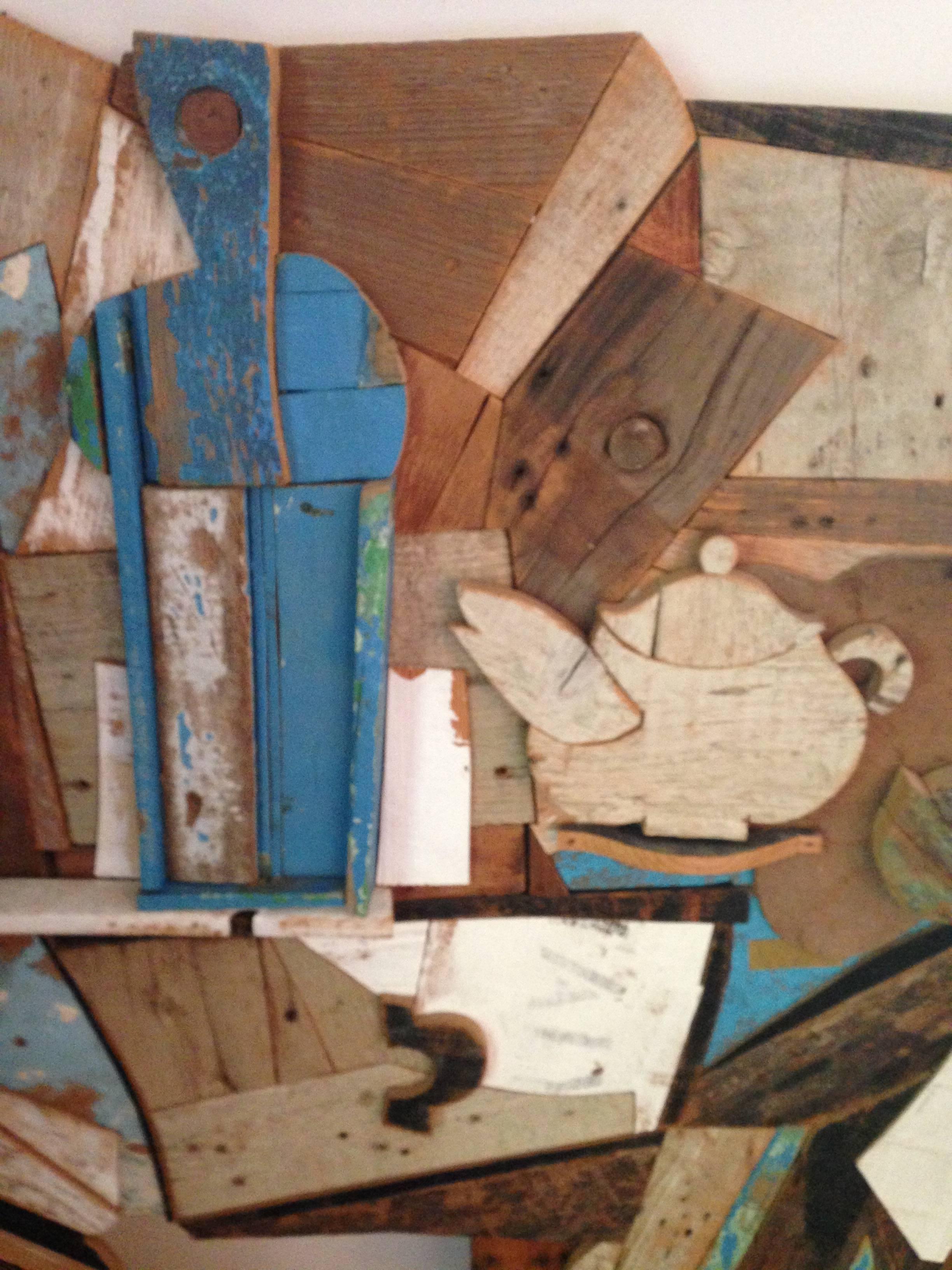 Mid-Century Modern Abstract Wood Collage by Felice Antonio Botta, Italy, 20th Century For Sale