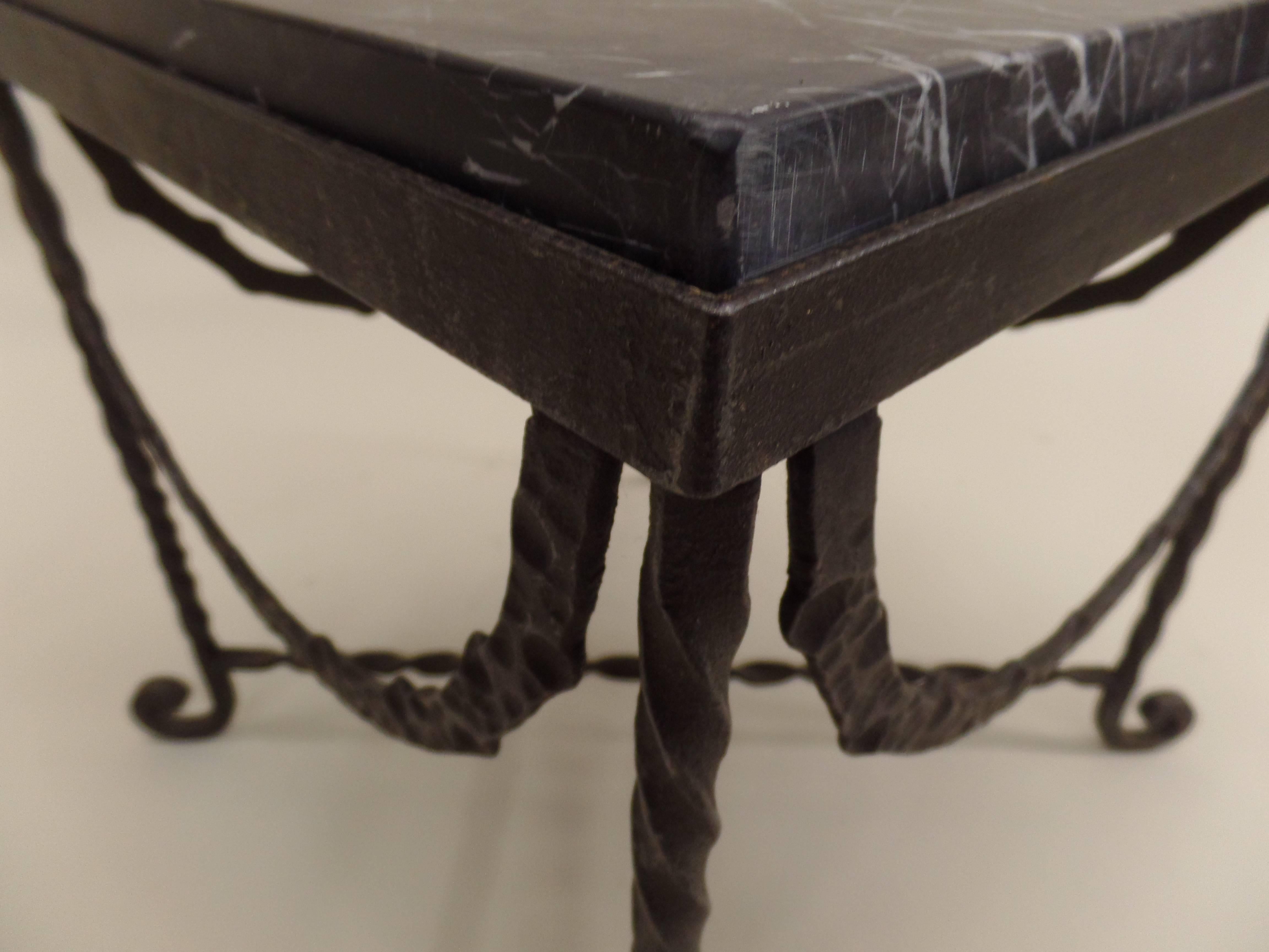 20th Century Pair of French Art Deco Hammered Iron Side Tables Attributed Edgar Brandt