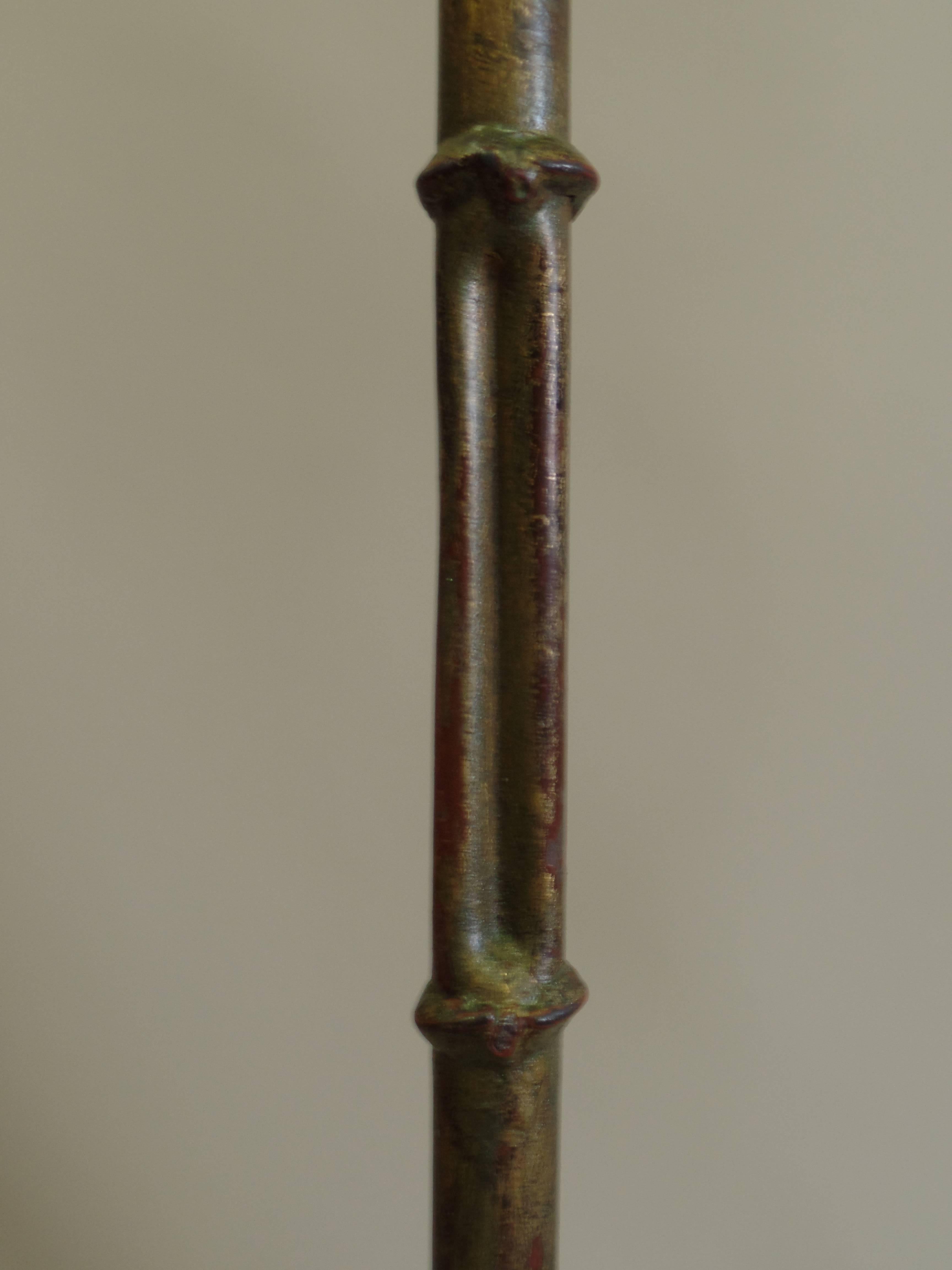 Wrought Iron Rare Pair of Gilt Faux Bamboo Floor Lamps by Maison Baguès