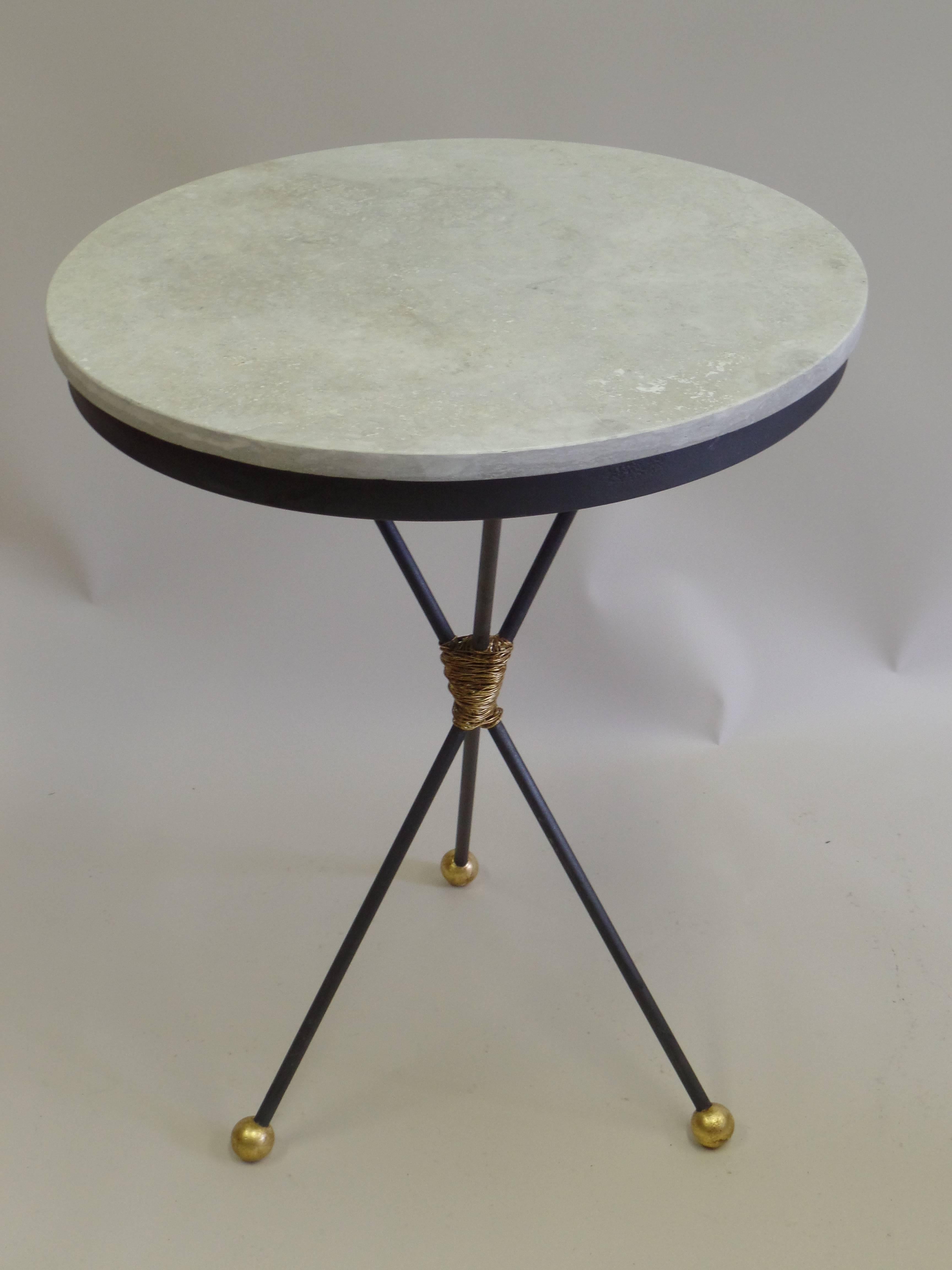 Custom Pair of French Modern Neoclassical Gilt Iron Side Tables, Poillerat In Good Condition For Sale In New York, NY