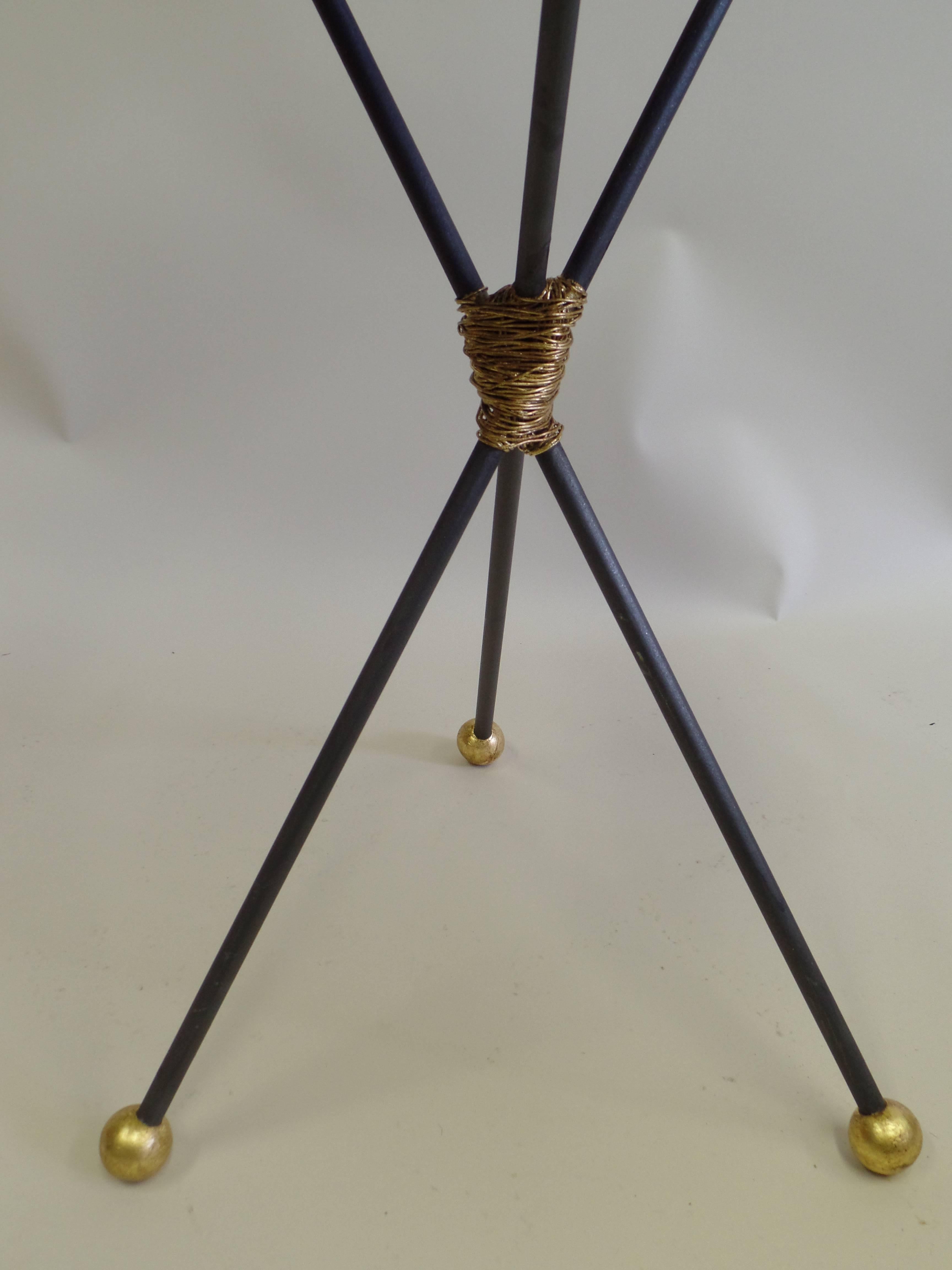 20th Century Custom Pair of French Modern Neoclassical Gilt Iron Side Tables, Poillerat For Sale