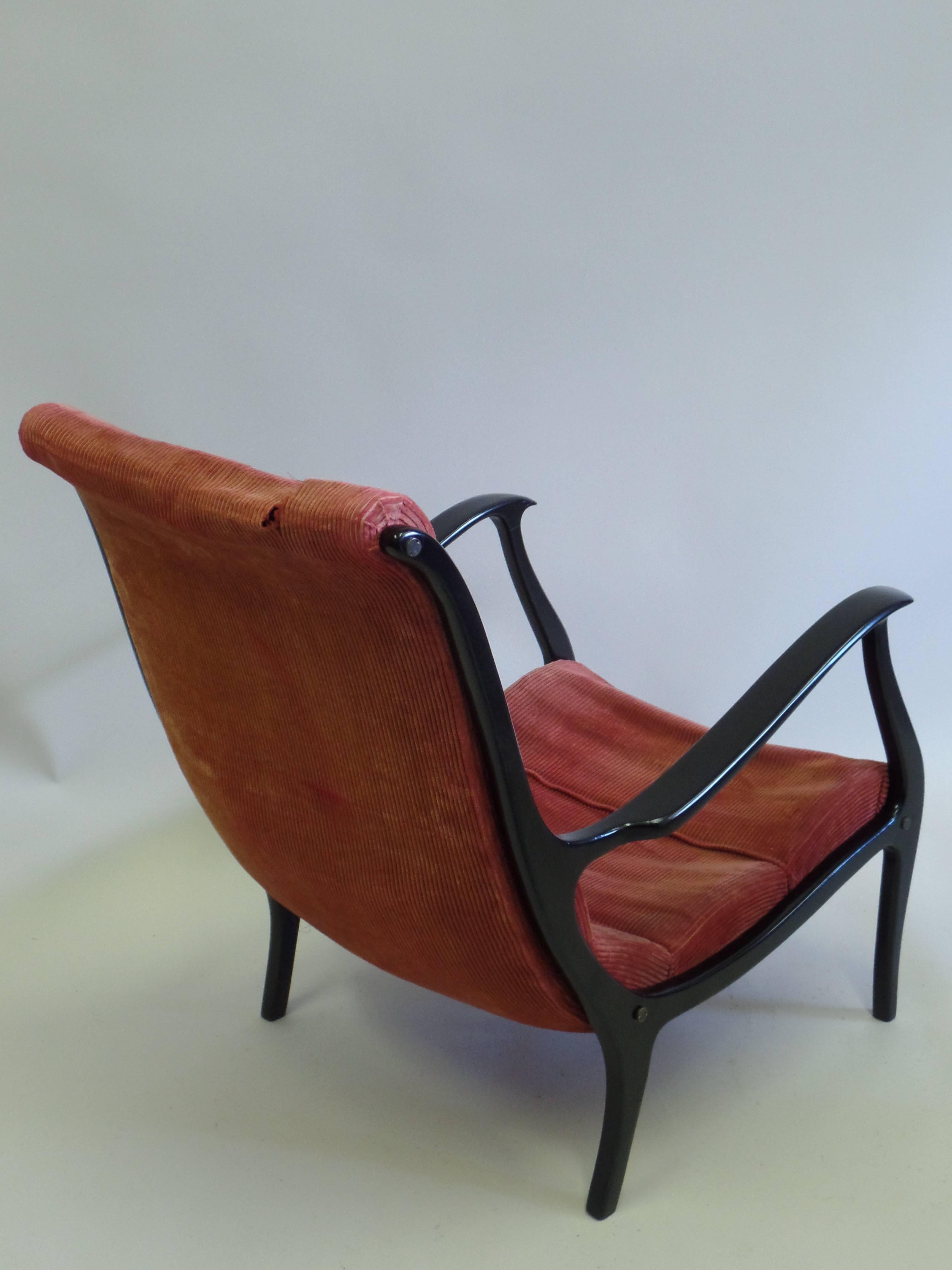 Mid-20th Century Pair Italian Mid-Century Modern Neoclassical Lounge Chairs, Circle of Gio Ponti For Sale