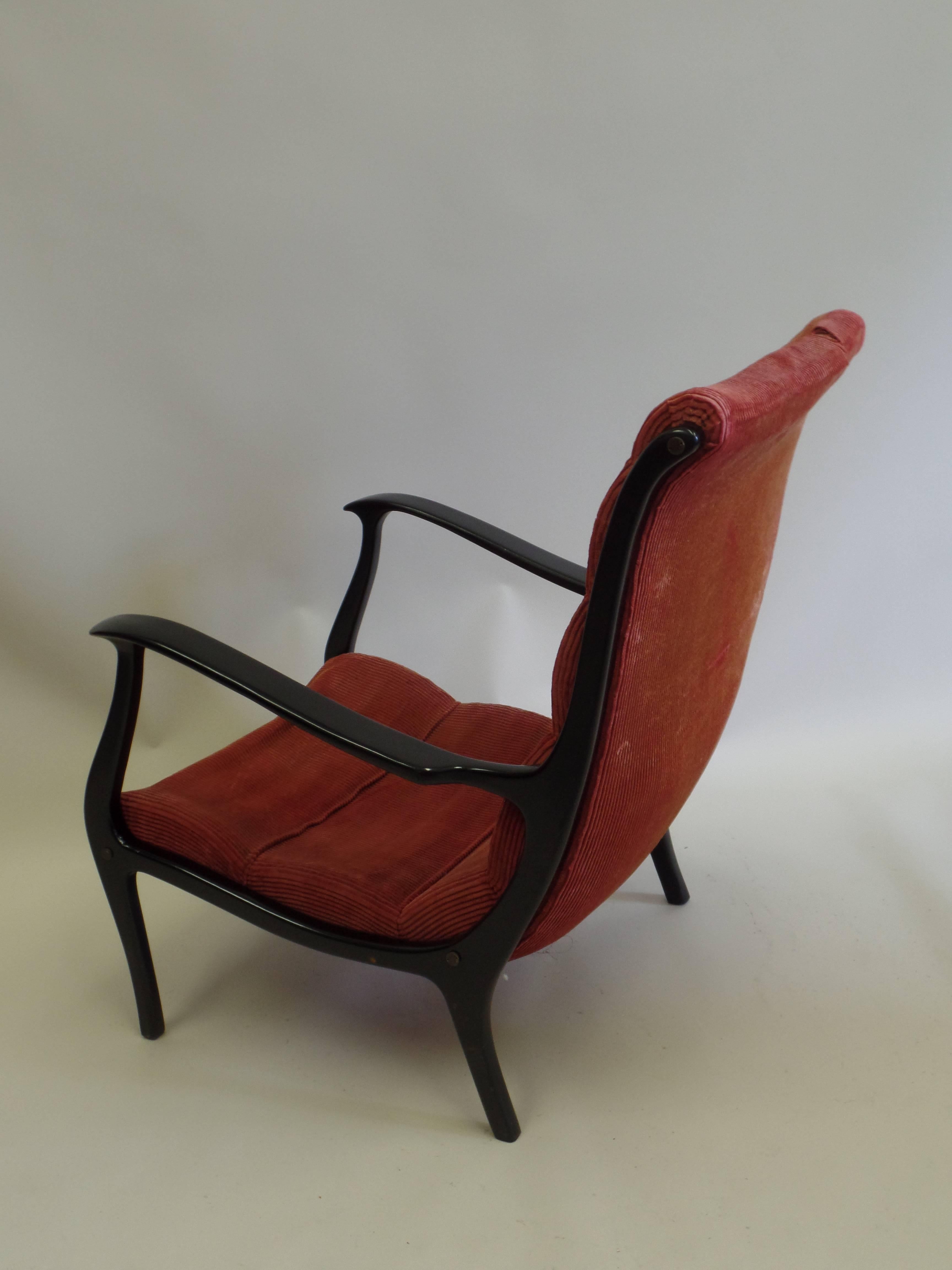 Upholstery Pair Italian Mid-Century Modern Neoclassical Lounge Chairs, Circle of Gio Ponti For Sale