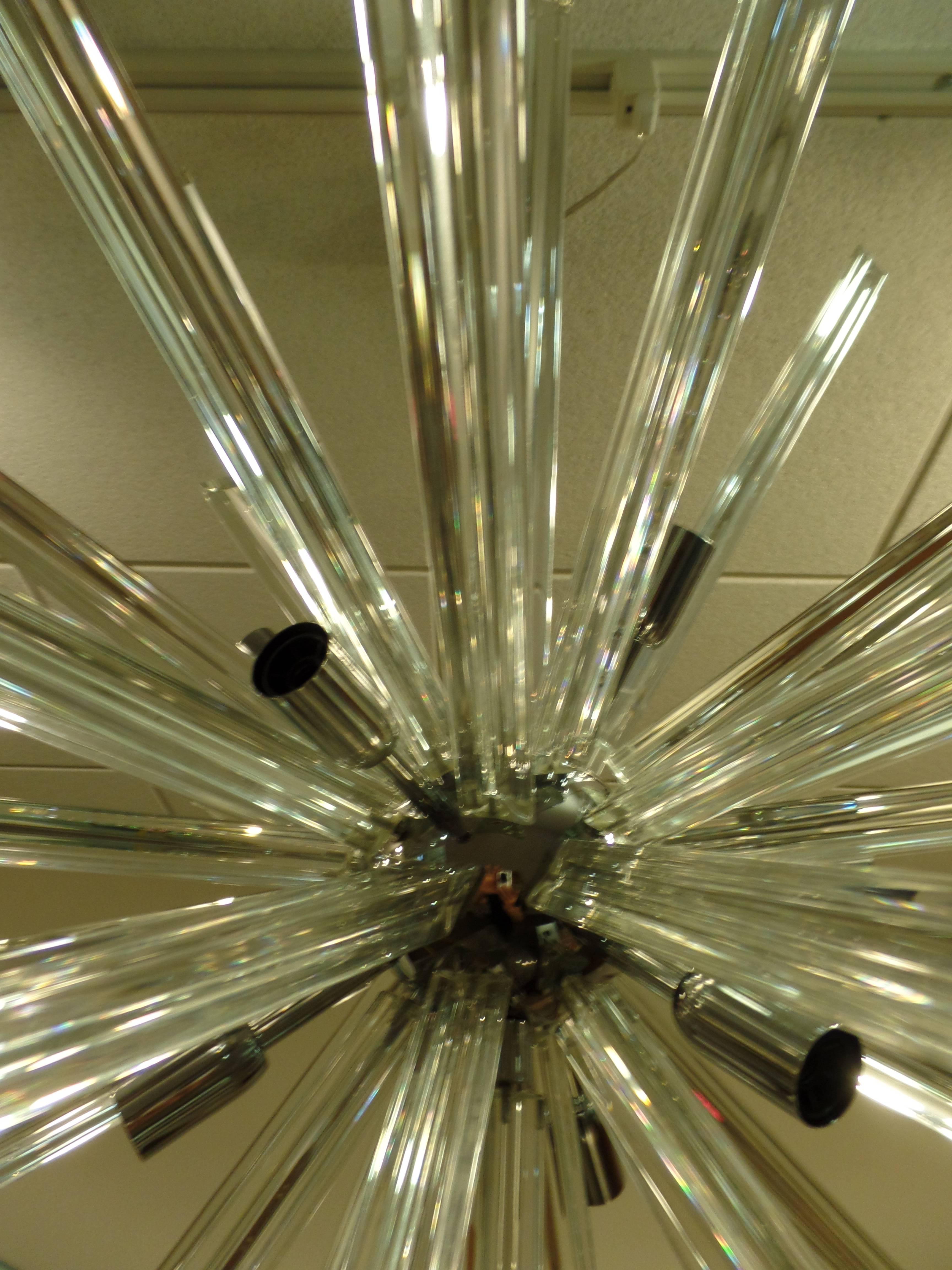 Mid-Century Modern Large Clear Murano Glass 'Starburst' Chandelier Attributed to Venini