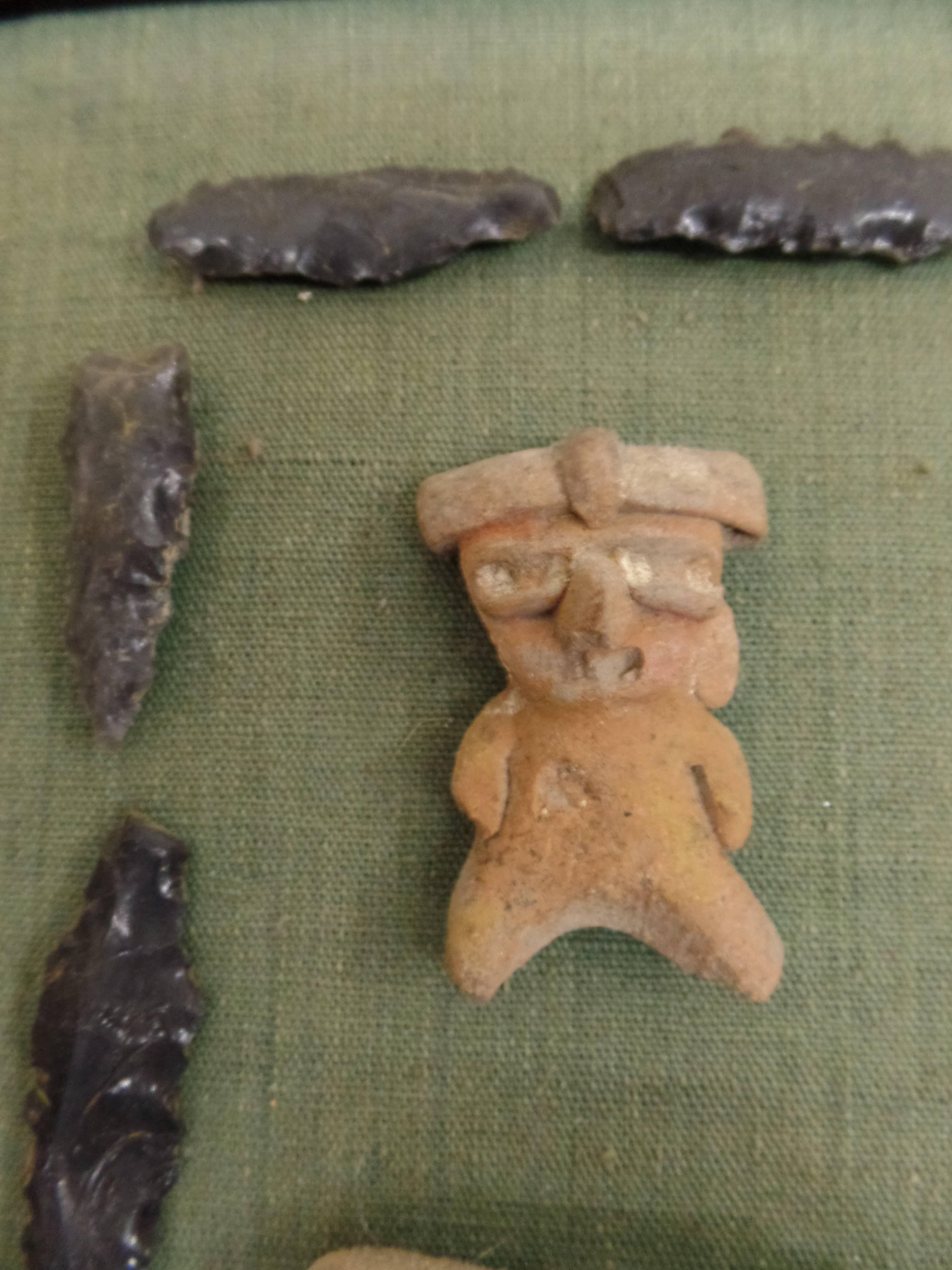 Framed Collection of Mesoamerican Pre-Classic Period Sculptures & Arrow Heads   For Sale 2