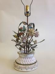 Pair of Italian Hand Made Floral Table Lamps by Capo Di Monte, Italy, 1950