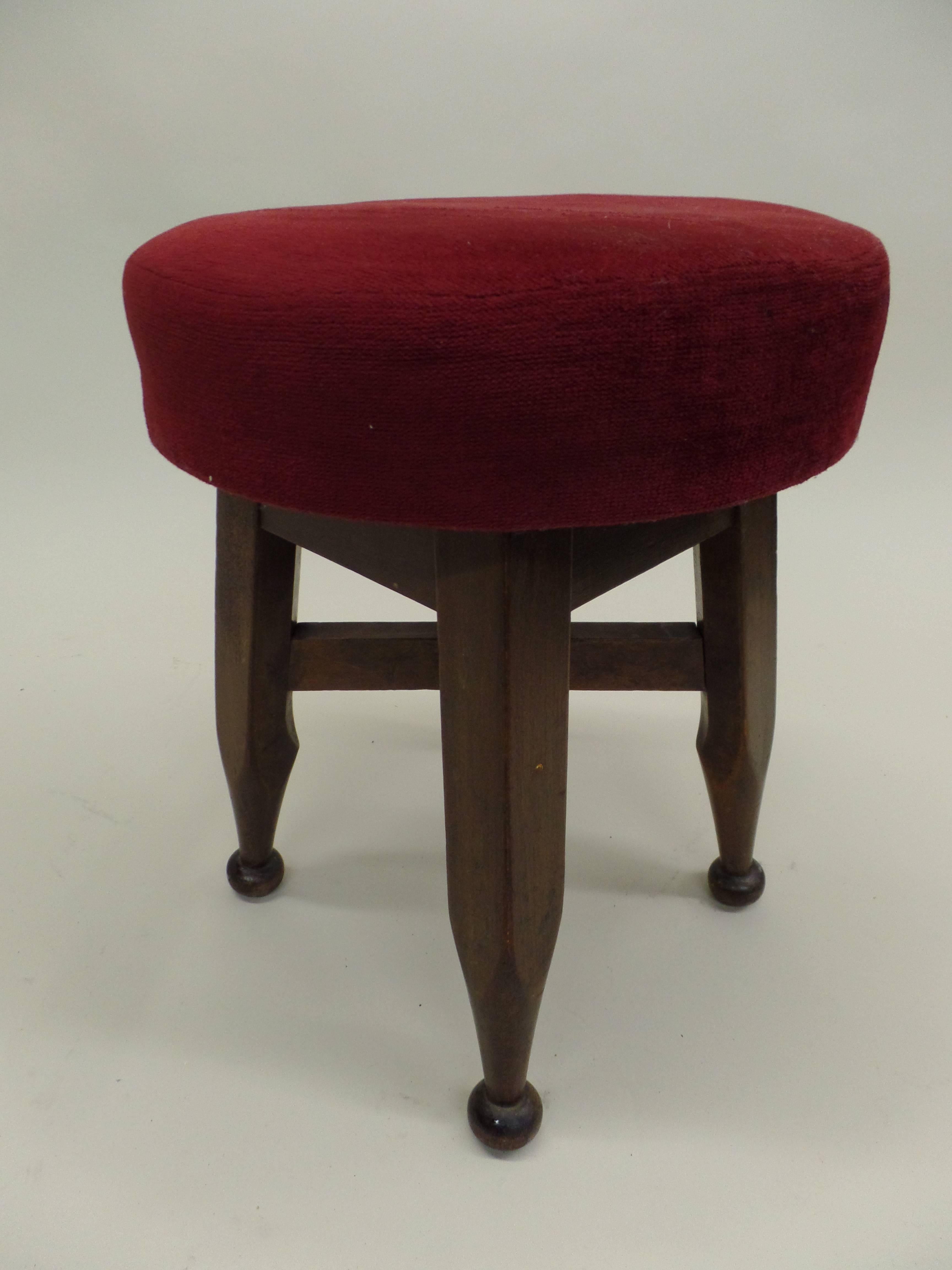 Four French Mid-Century Modern Neoclassical Hand-Carved Wood Stools, circa 1940 In Good Condition For Sale In New York, NY