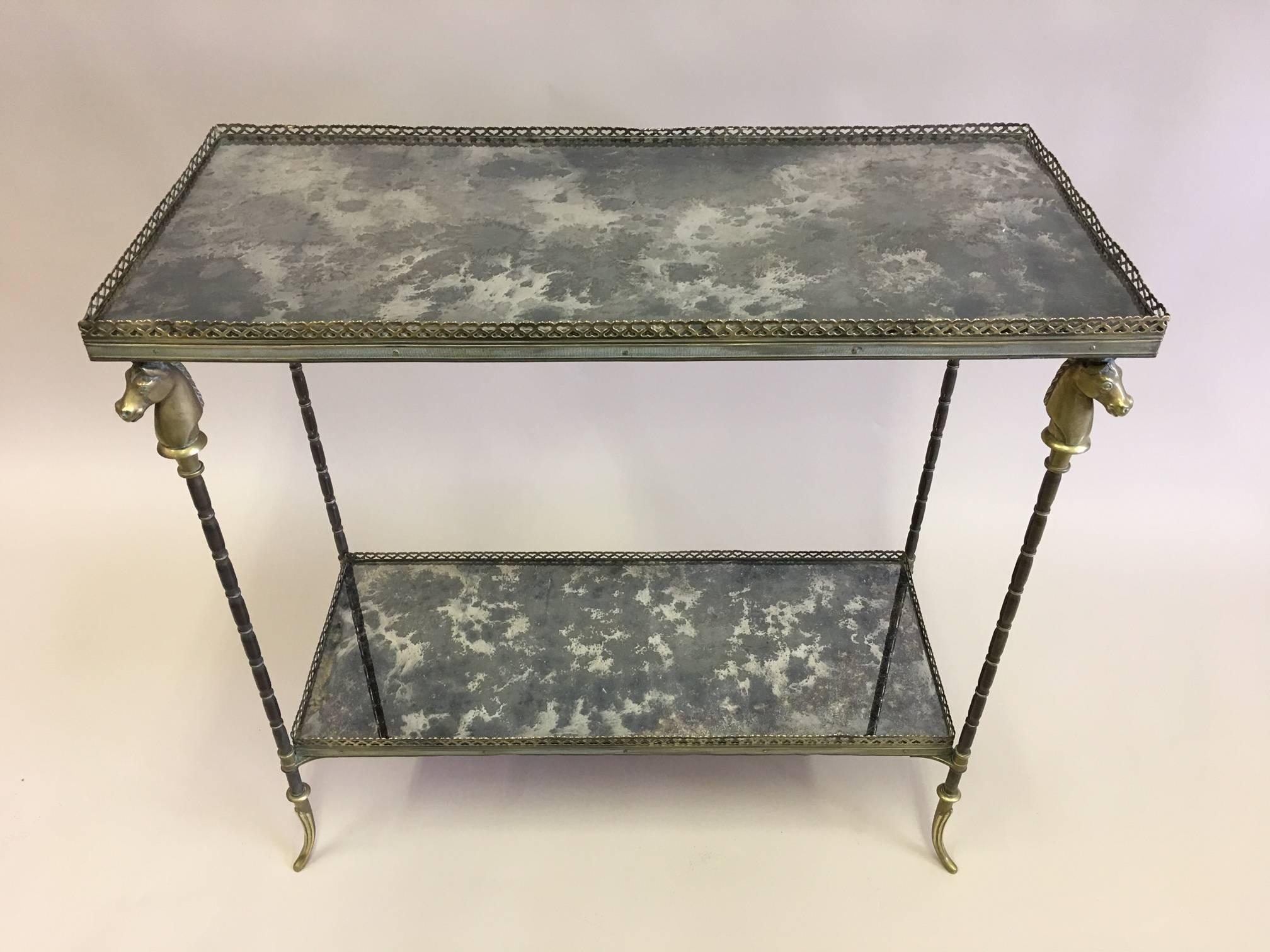 French Brass Faux Bamboo and Mirror Console / Sofa Table by Maison Bagues  In Good Condition In New York, NY