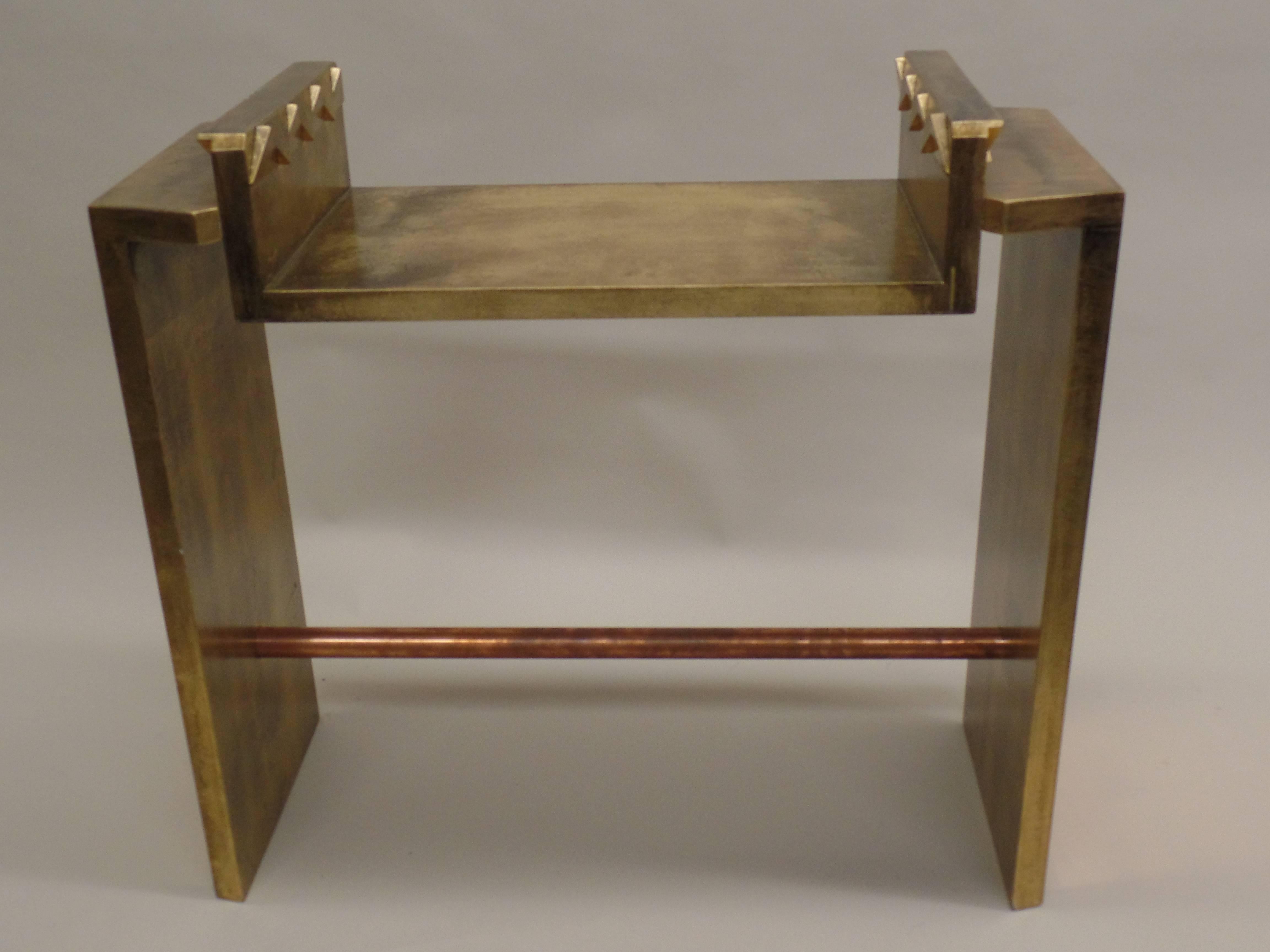 20th Century Two Unique Italian Postmodern Gilt and Copper Cantilevered Consoles / Sofa Table For Sale