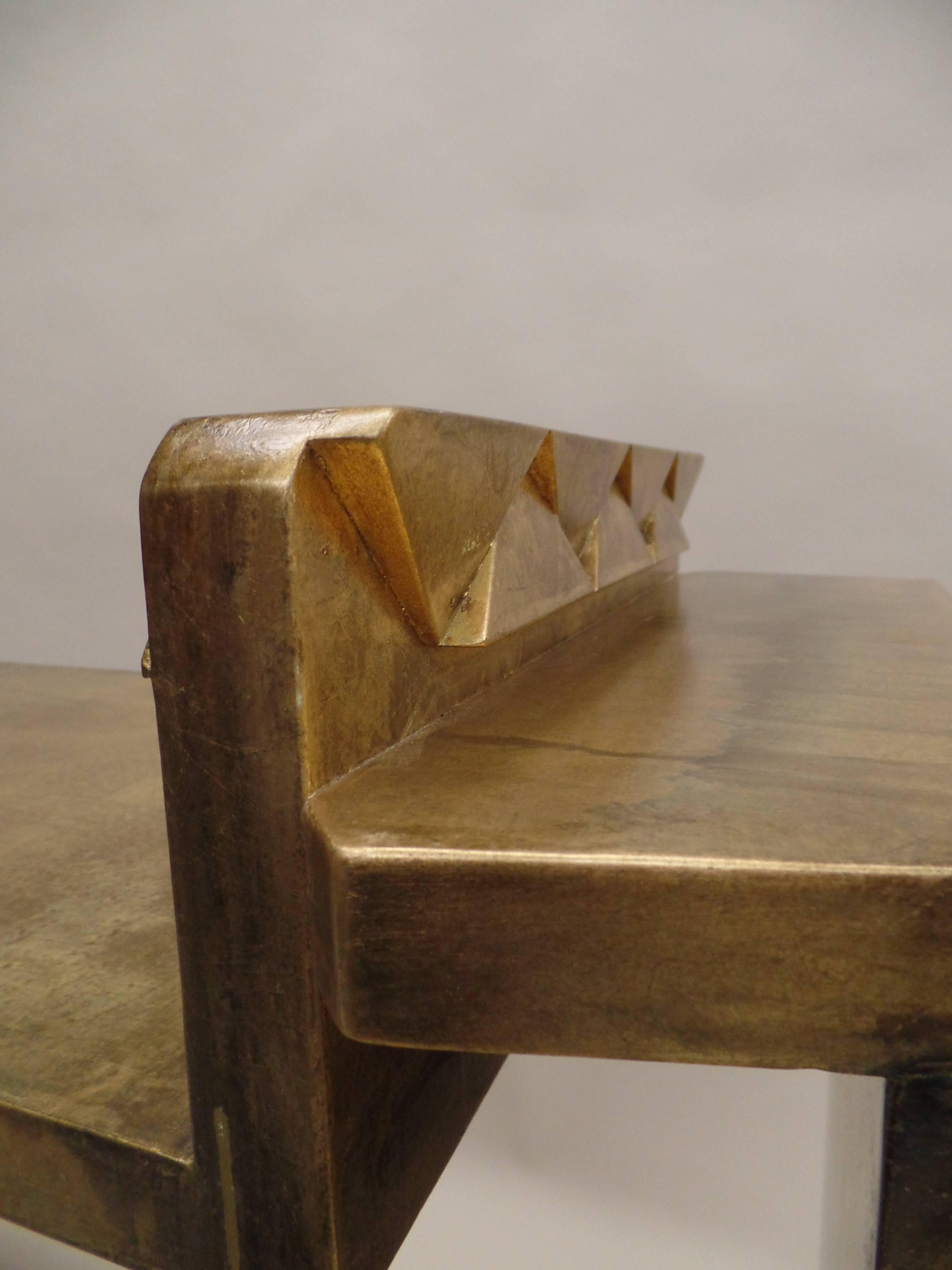 Two Unique Italian Postmodern Gilt and Copper Cantilevered Consoles / Sofa Table For Sale 3