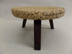 French Mid-Century Modern Woven Rush Round Coffee Table by Audoux & Minet, 1940