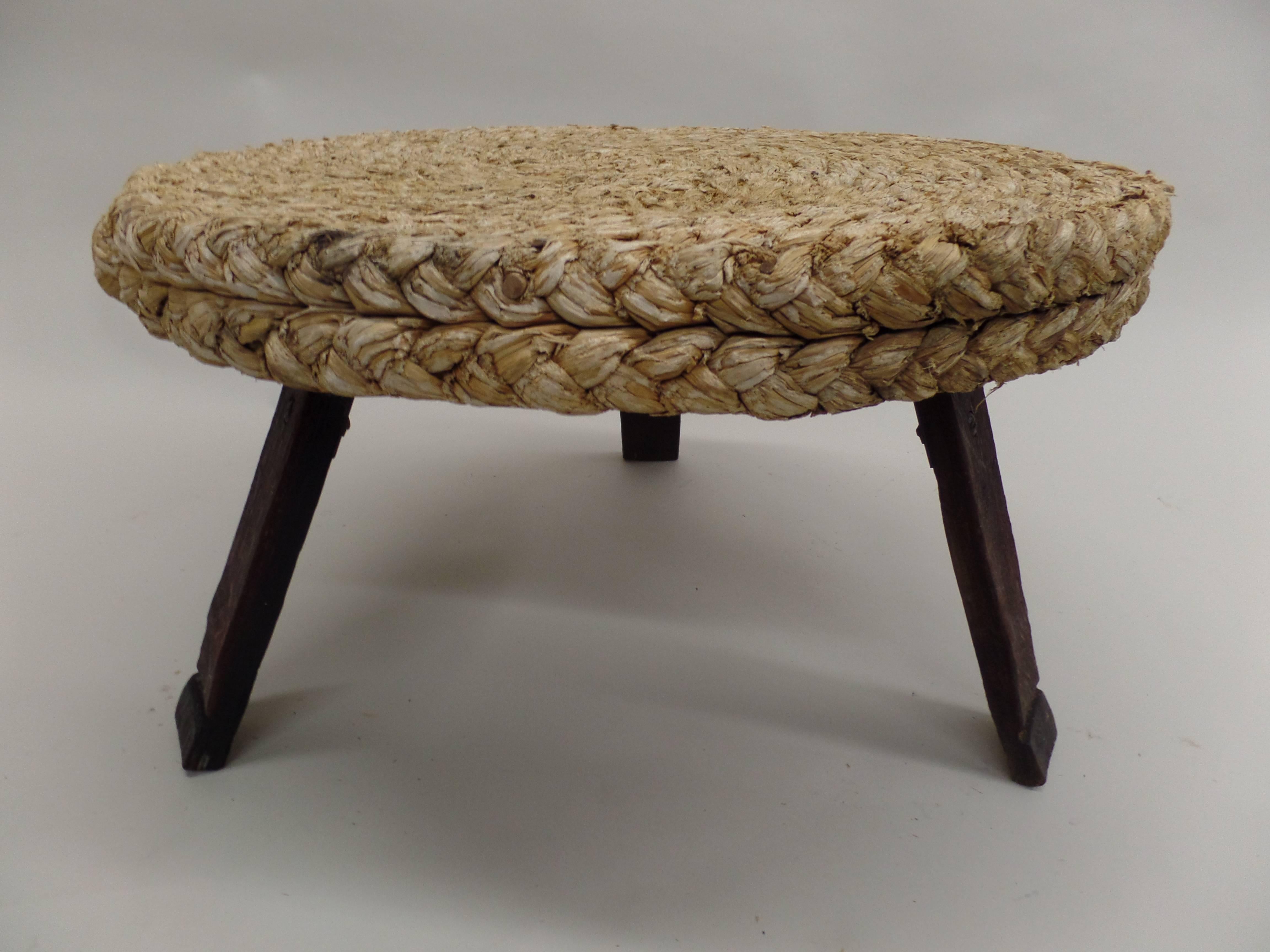 20th Century French Mid-Century Modern Woven Rush Round Coffee Table by Audoux & Minet, 1940