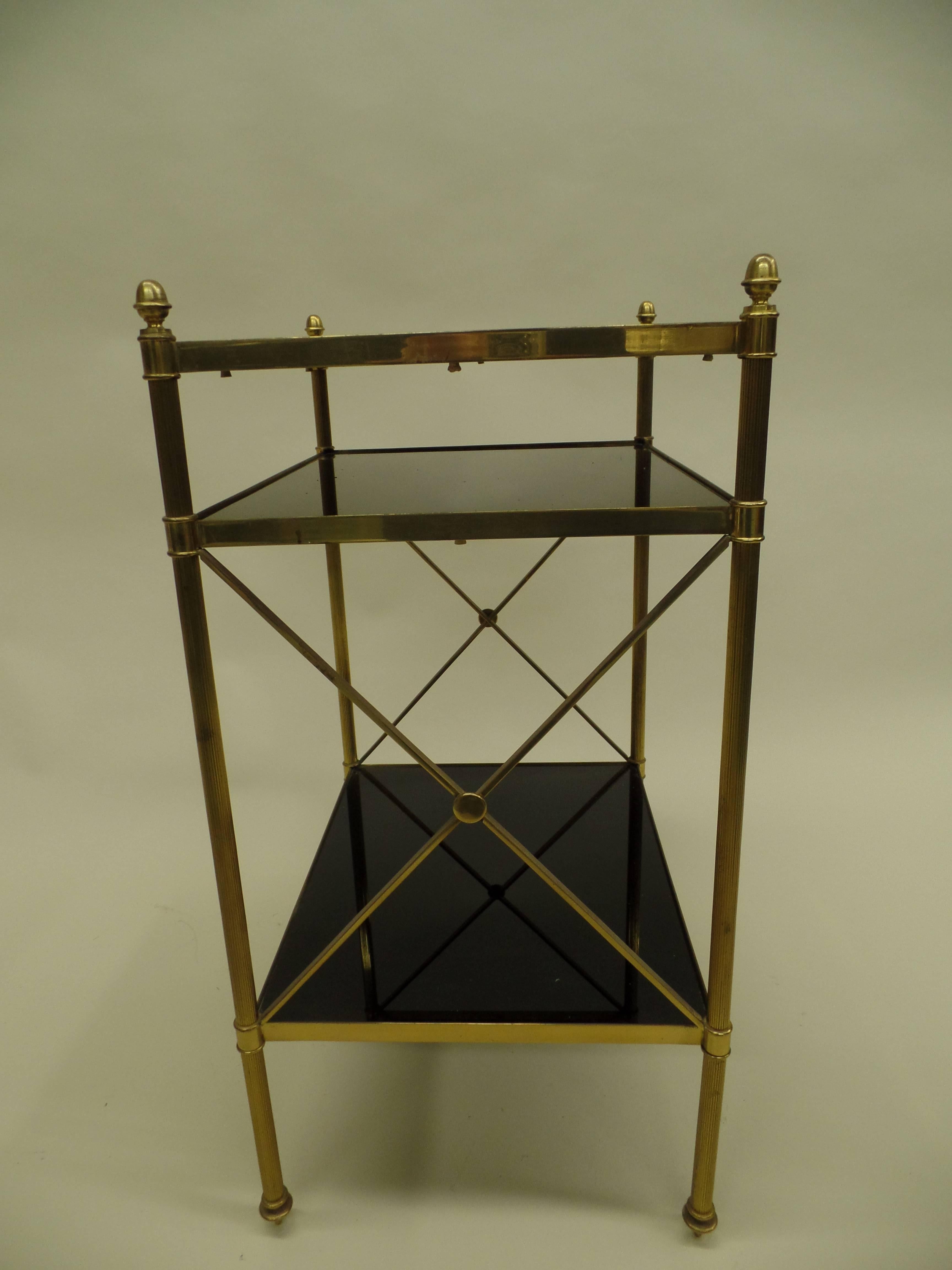 Pair of French Brass and Black Onyx X-Frame Side Tables by Maison Jansen In Good Condition In New York, NY