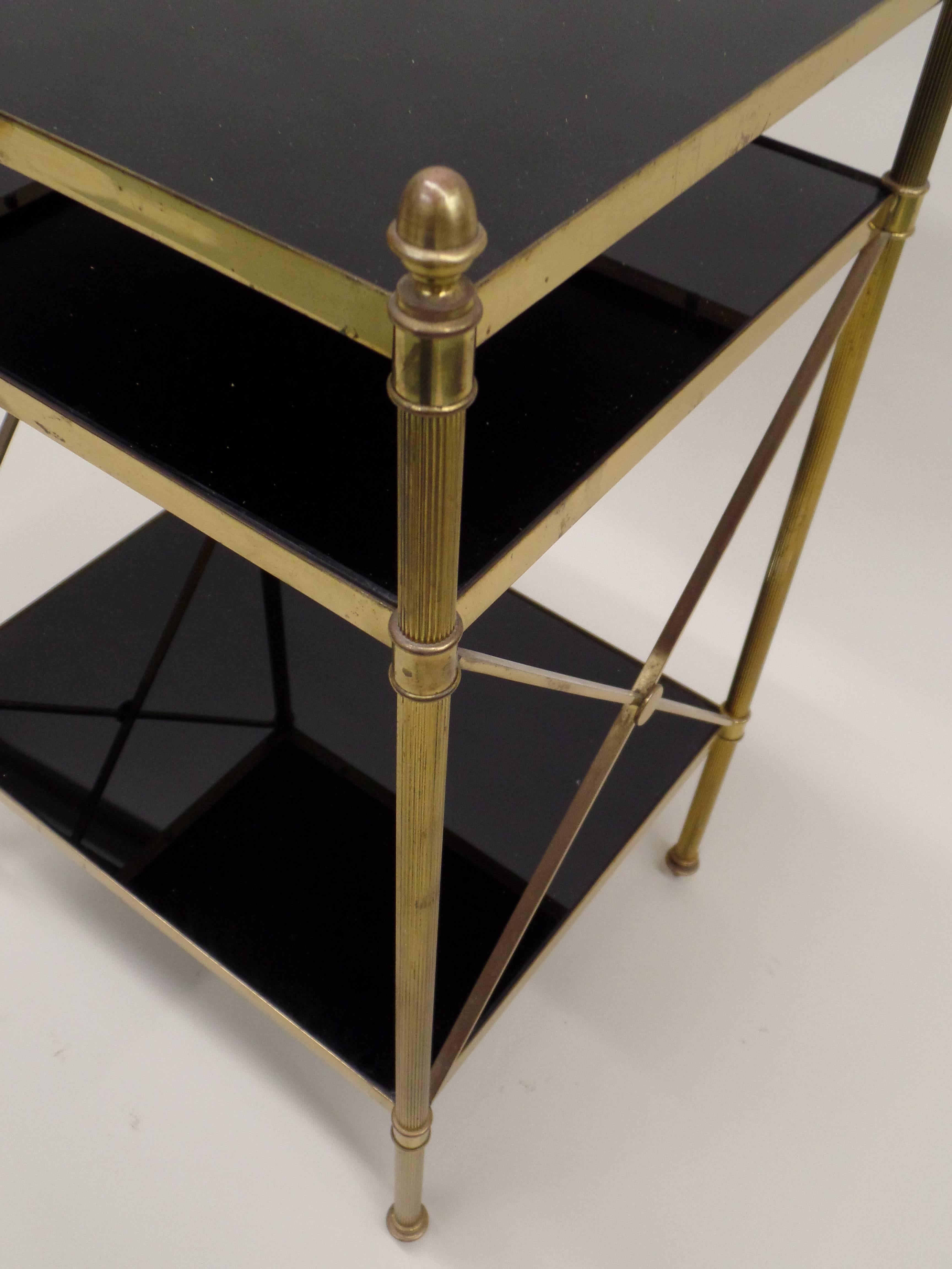 Pair of French Brass and Black Onyx X-Frame Side Tables by Maison Jansen 1