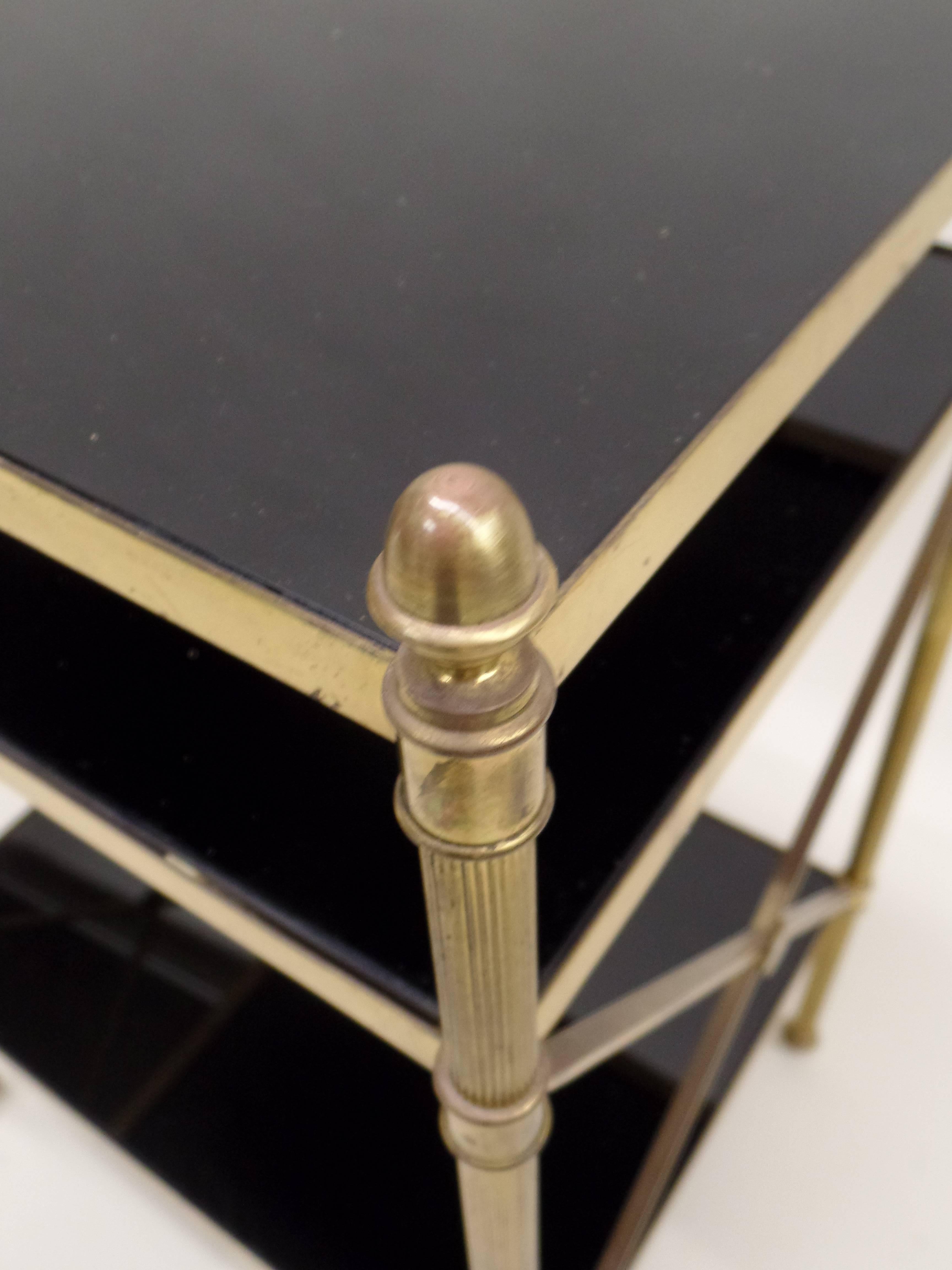 Pair of French Brass and Black Onyx X-Frame Side Tables by Maison Jansen 2