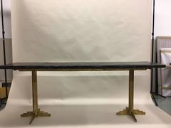 Two French Mid-Century Modern Gilt Iron Consoles or Dining Table Bases, 1925