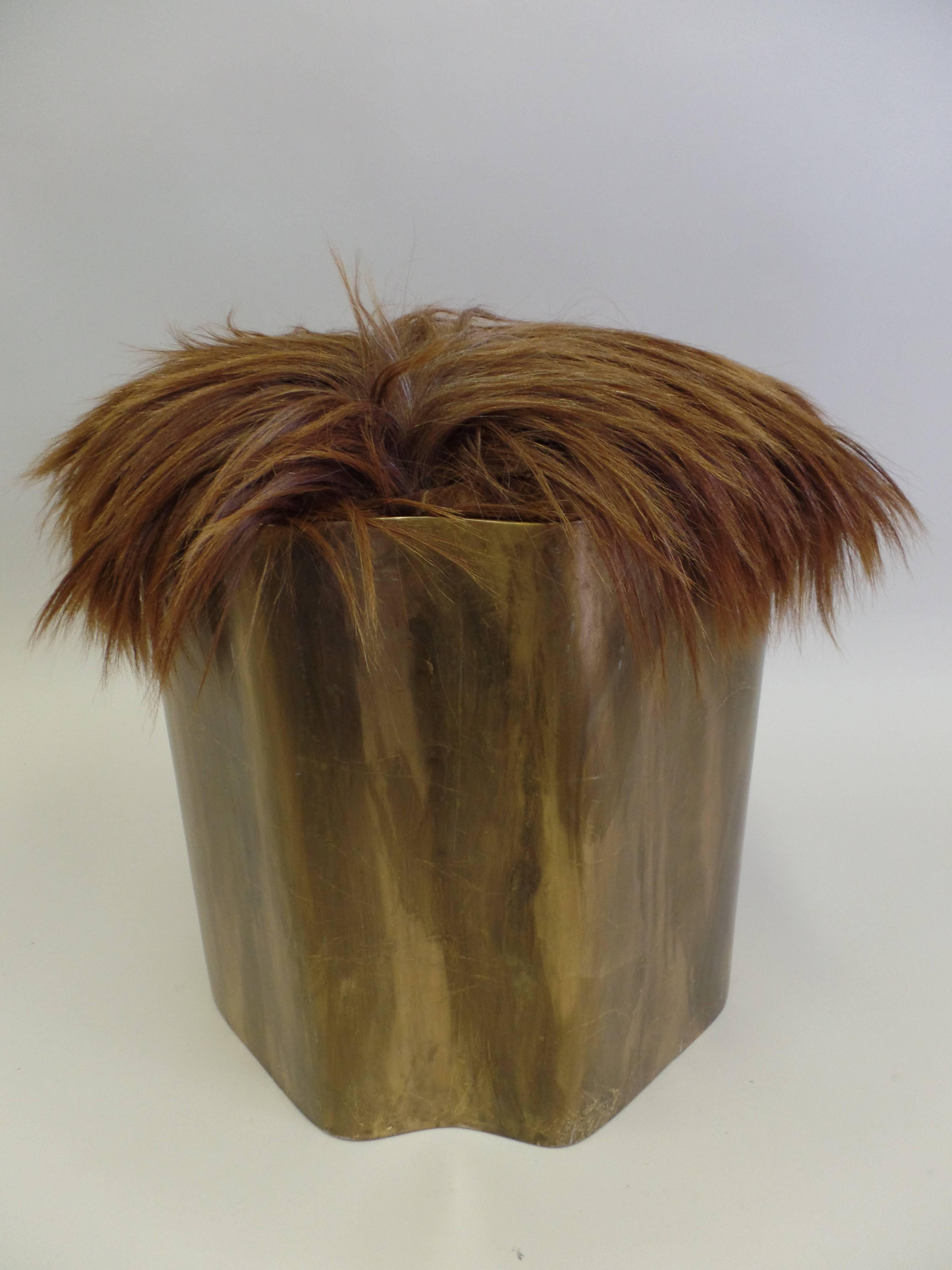 Post-Modern Four Gilt & Horse Hair Stools Attr. to Malcolm McLaren, c. 1976 For Sale