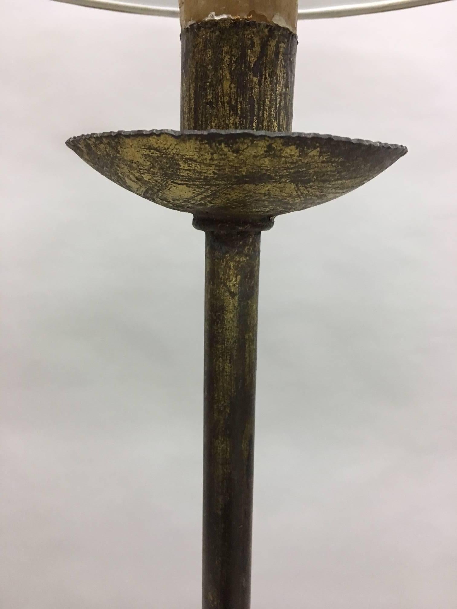 20th Century Sculptural French, 1940s Gilt Iron Floor Lamp with Integrated Gueridon