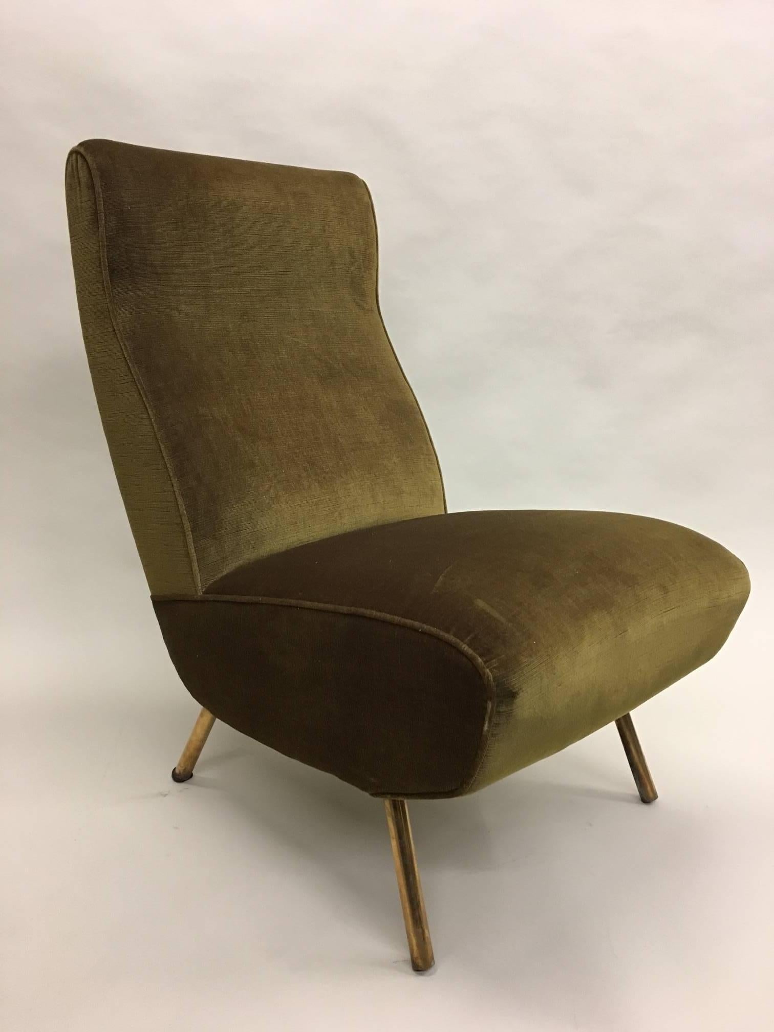 A rare and important pair of Italian Mid-Century Modern Triennale charis by Marco Zanuso circa 1951. Zanuso designed these Triennale lounge chairs in conjunction with the Triennale sofa for an international exhibition in 1951; however very few were