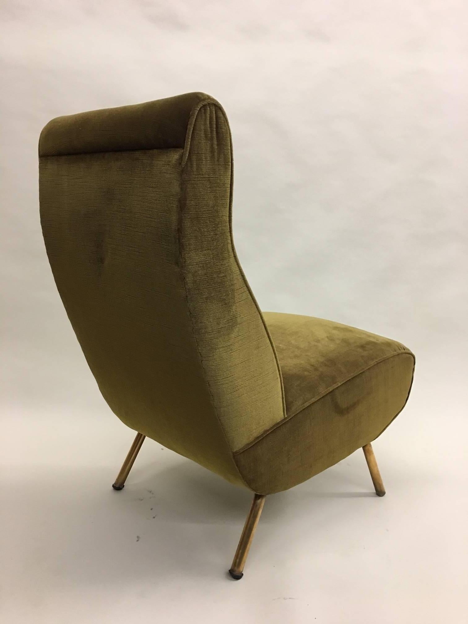 Brass Rare Pair of Mid-Century Modern Triennale Lounge Chairs, Marco Zanuso Italy 1951 For Sale