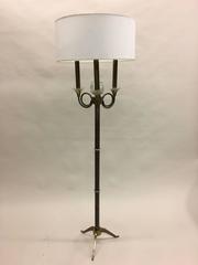Pair of French Modern Neoclassical Brass and Crystal Floor Lamps, Jules Leleu